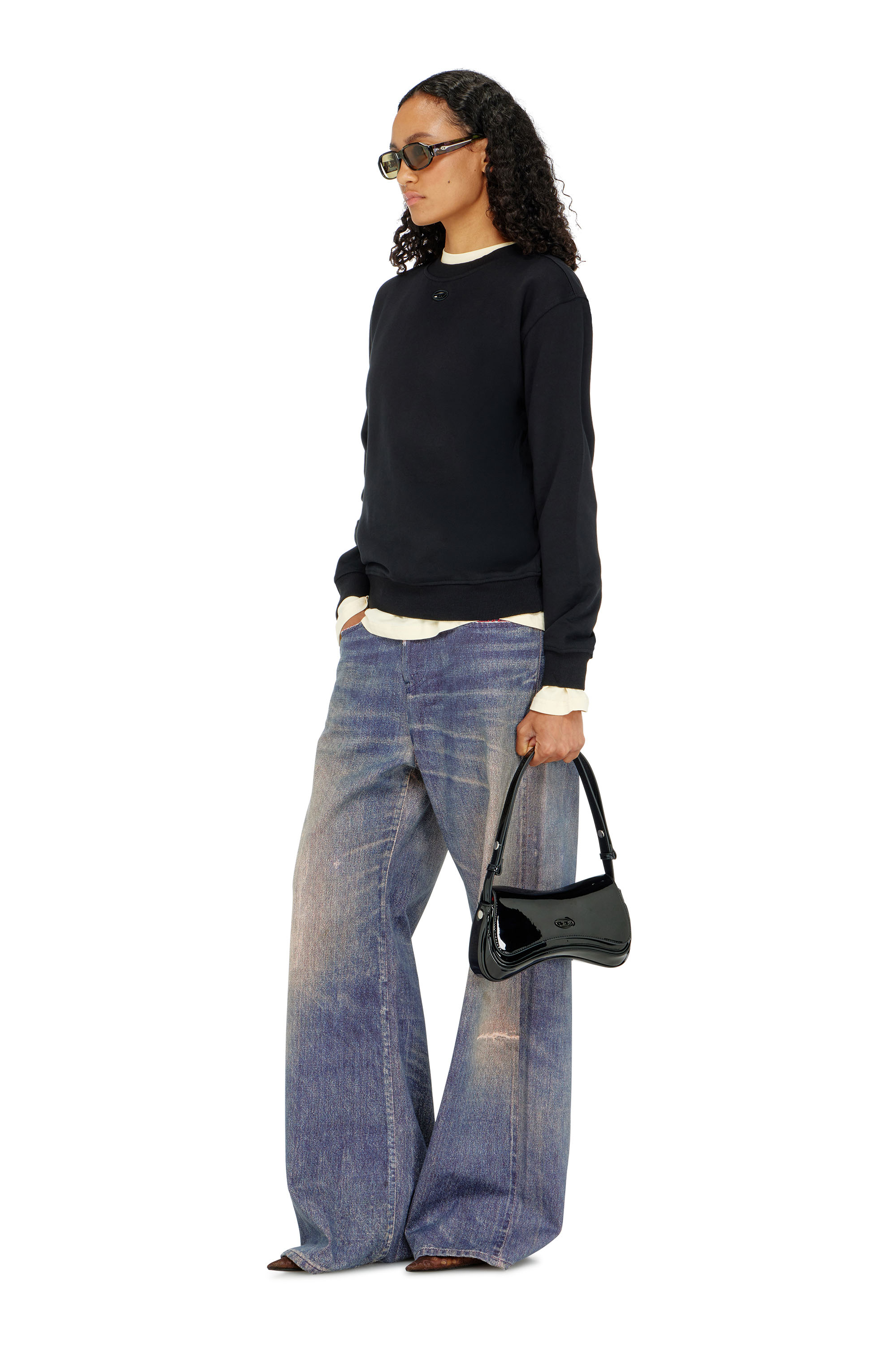 Diesel - F-NORMY-OD, Felpa in cotone con ricamo Oval D Donna in Nero - 2