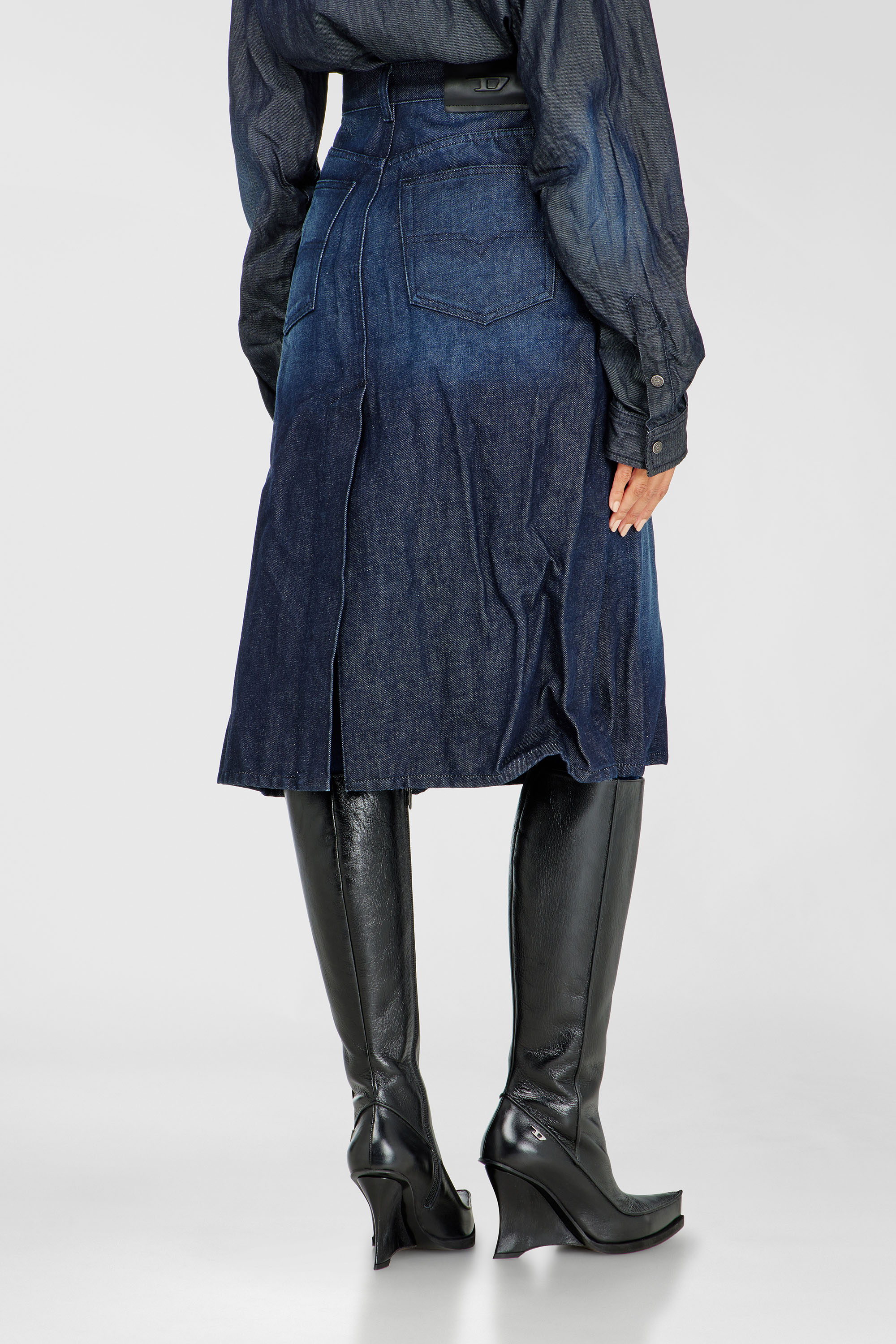 Diesel - DE-IRTI-FSJ, Gonna midi in denim effetto stropicciato Donna in Blu - 4