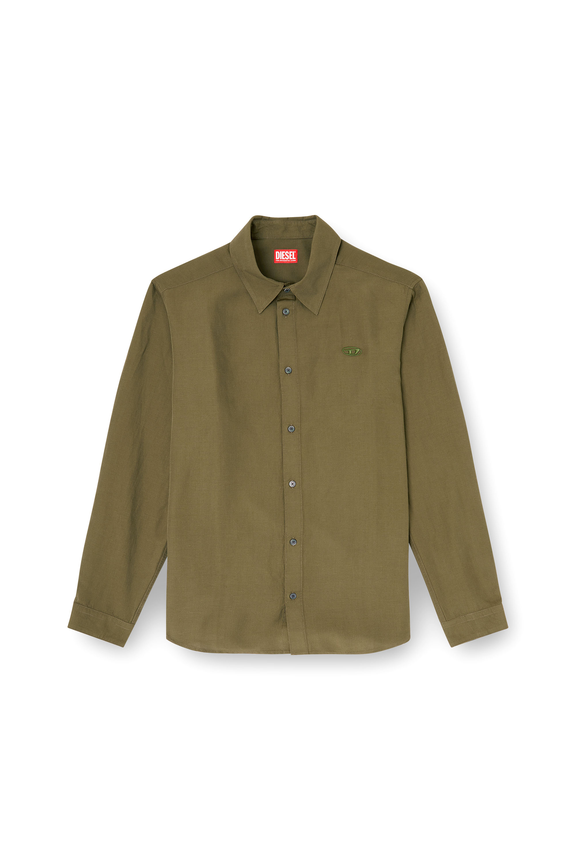 Diesel - S-SIMPLY-PGBS, Camicia in misto lino con ricamo del logo Uomo in Verde - 3