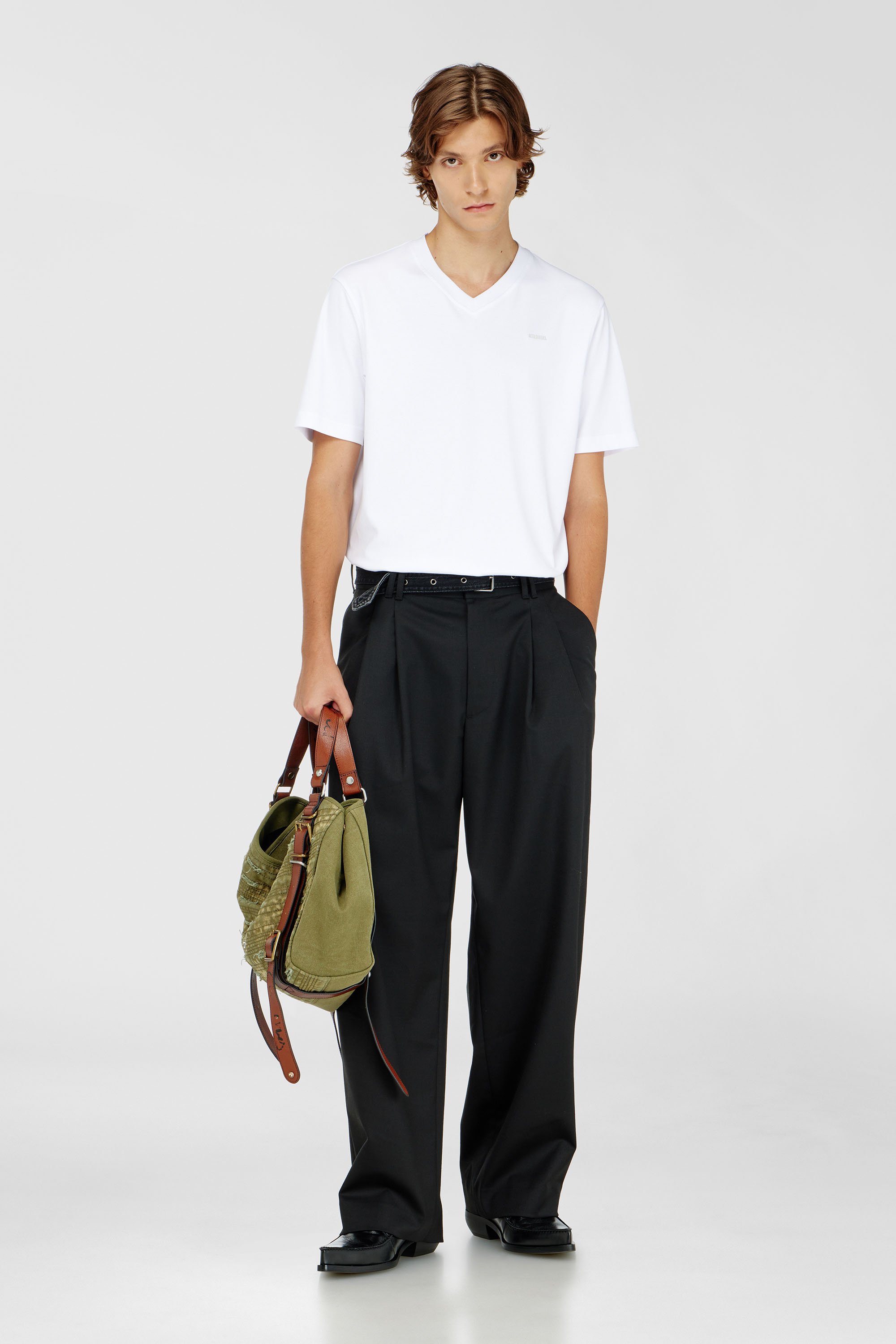 Diesel - T-ADJUST-V-MICRODIV, T-shirt con scollo a V con micro ricamo logo Uomo in Bianco - 2