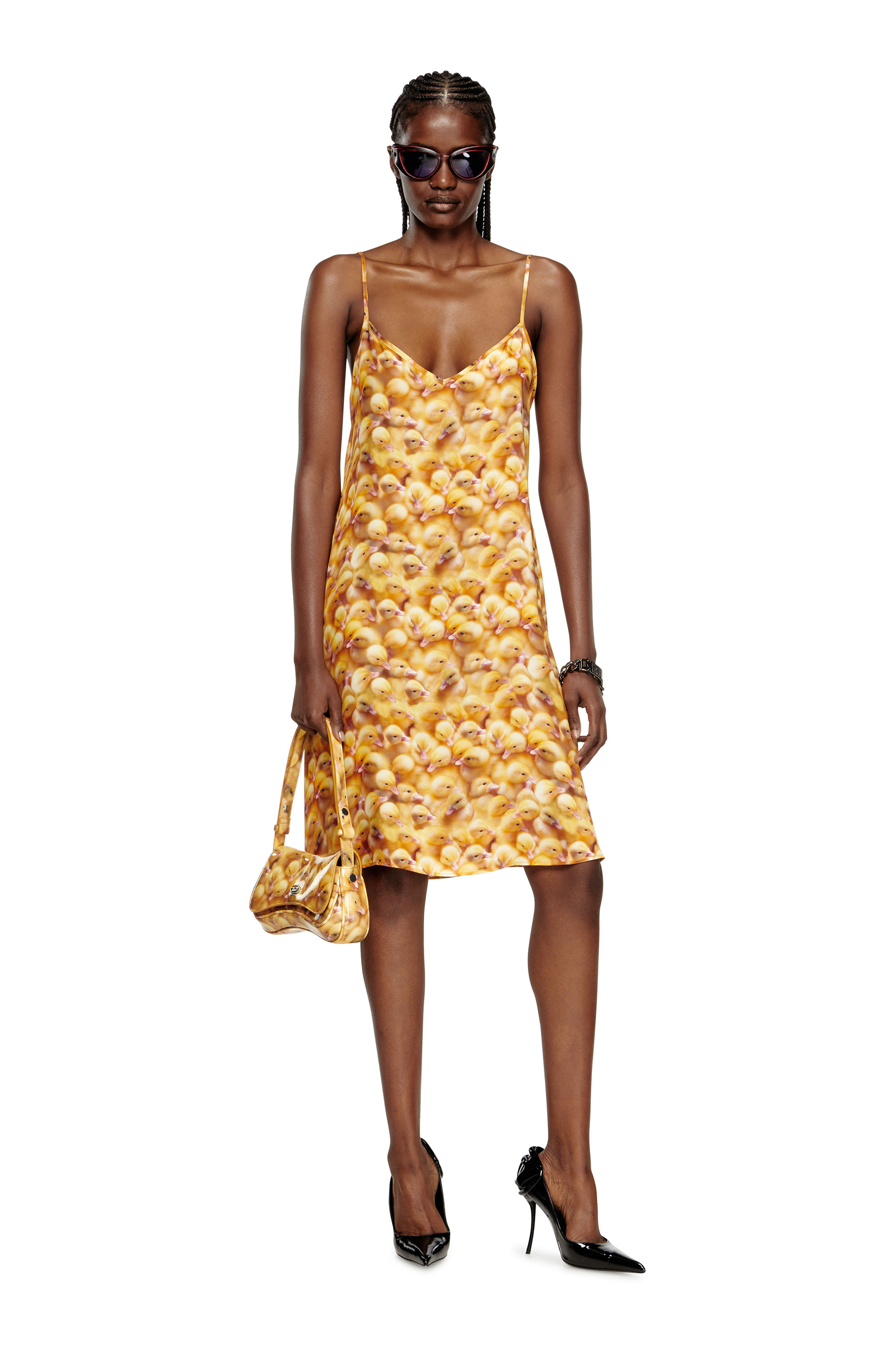 Diesel - D-ULCET, Vestito mini in viscosa con stampa all-over Donna in Giallo - 1