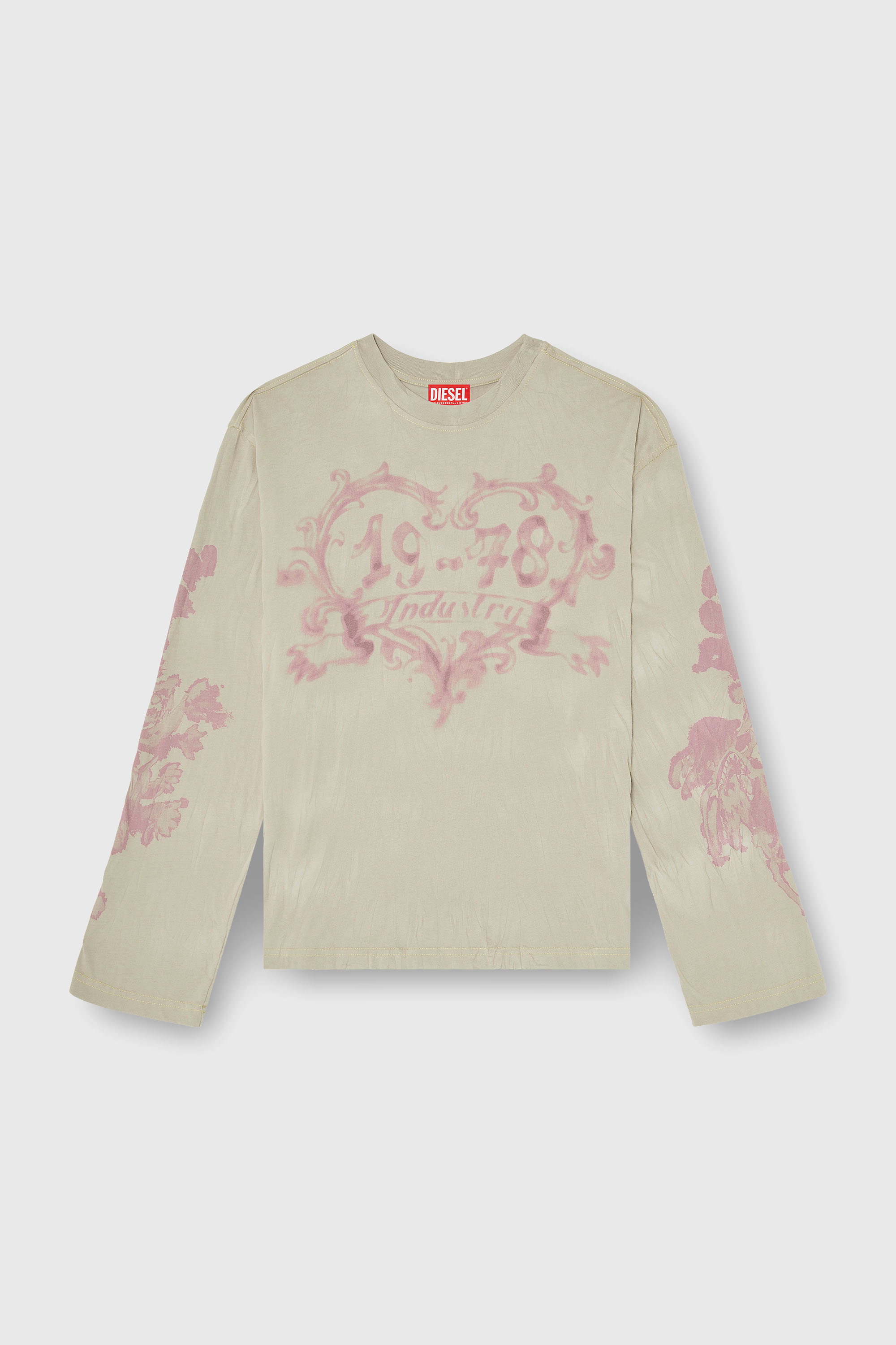 Diesel - T-HILARY-LS-AA1, Woman's Cotton long-sleeve T-shirt with graphic print in Pink/Beige - 2