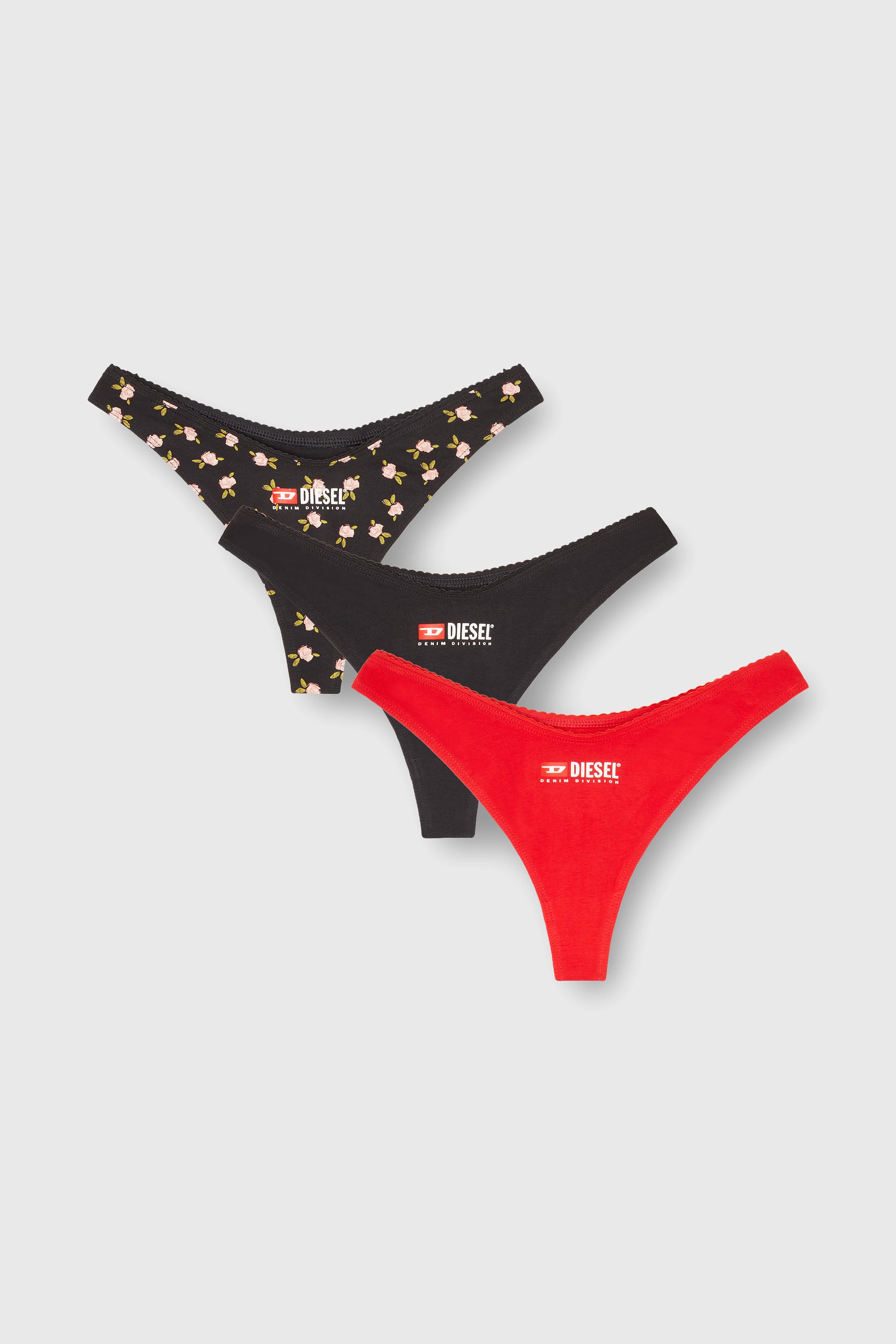 Diesel - PUNCHY-D-CORE-3PACK, Set da tre perizoma in cotone stretch con stampa floreale Donna in Nero - 1