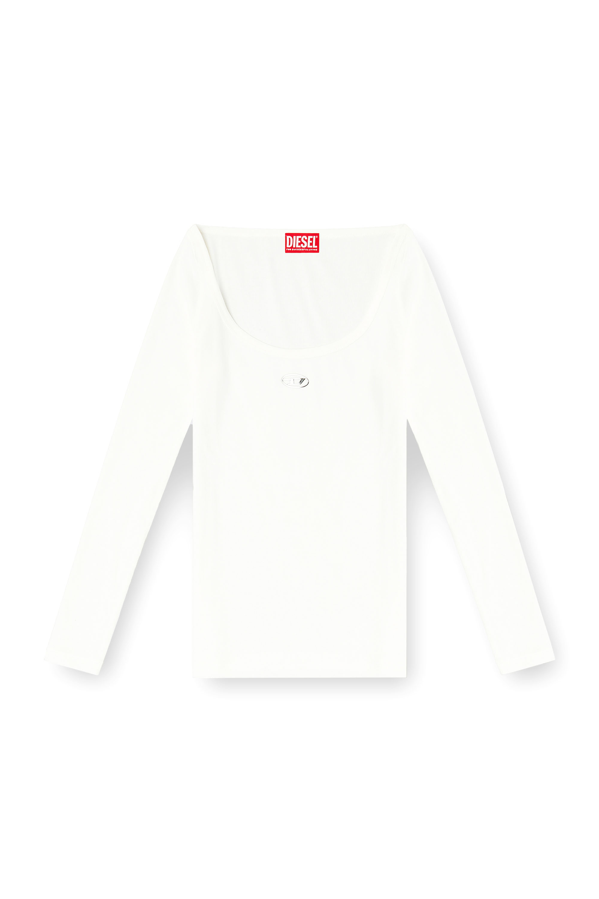 Diesel - T-BAL-OD, Woman's Long sleeve ribbed top with metallic Oval D in White - 3