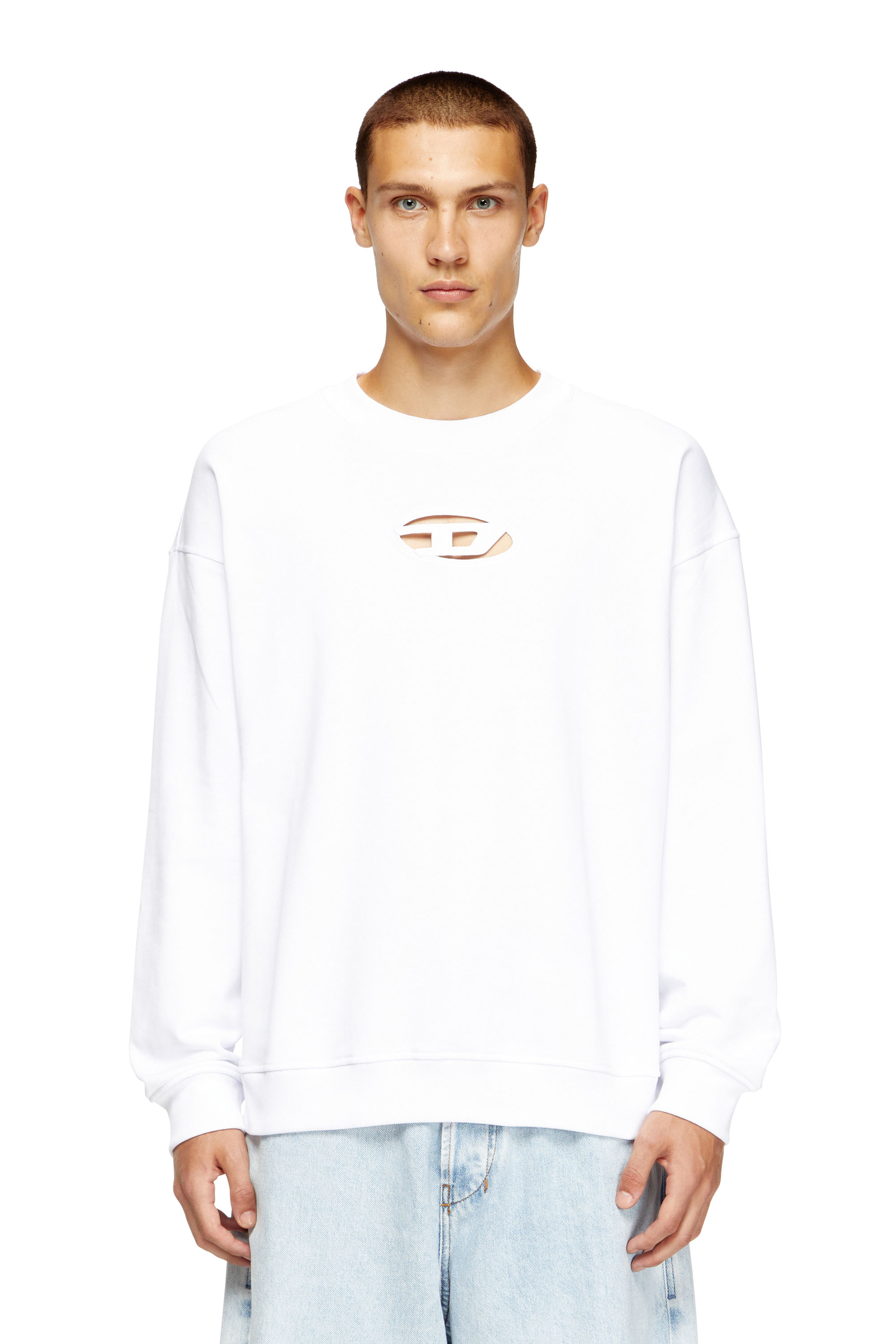Diesel - S-BOXT-OD, Felpa con logo Oval D cut-out Uomo in Bianco - 1