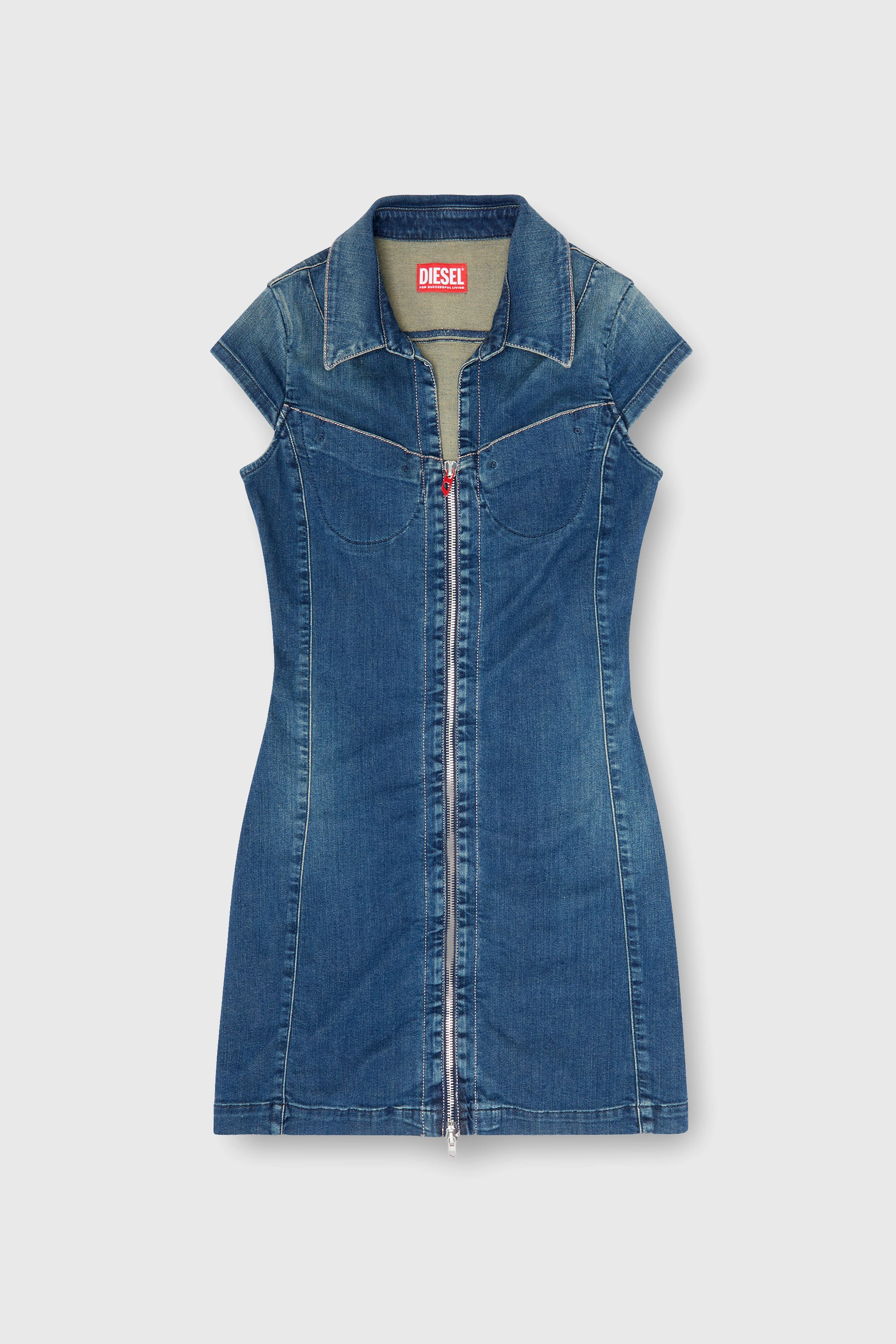 Diesel - DE-LORVYN-S, Abito camicia in denim con zip Donna in Blu - 2