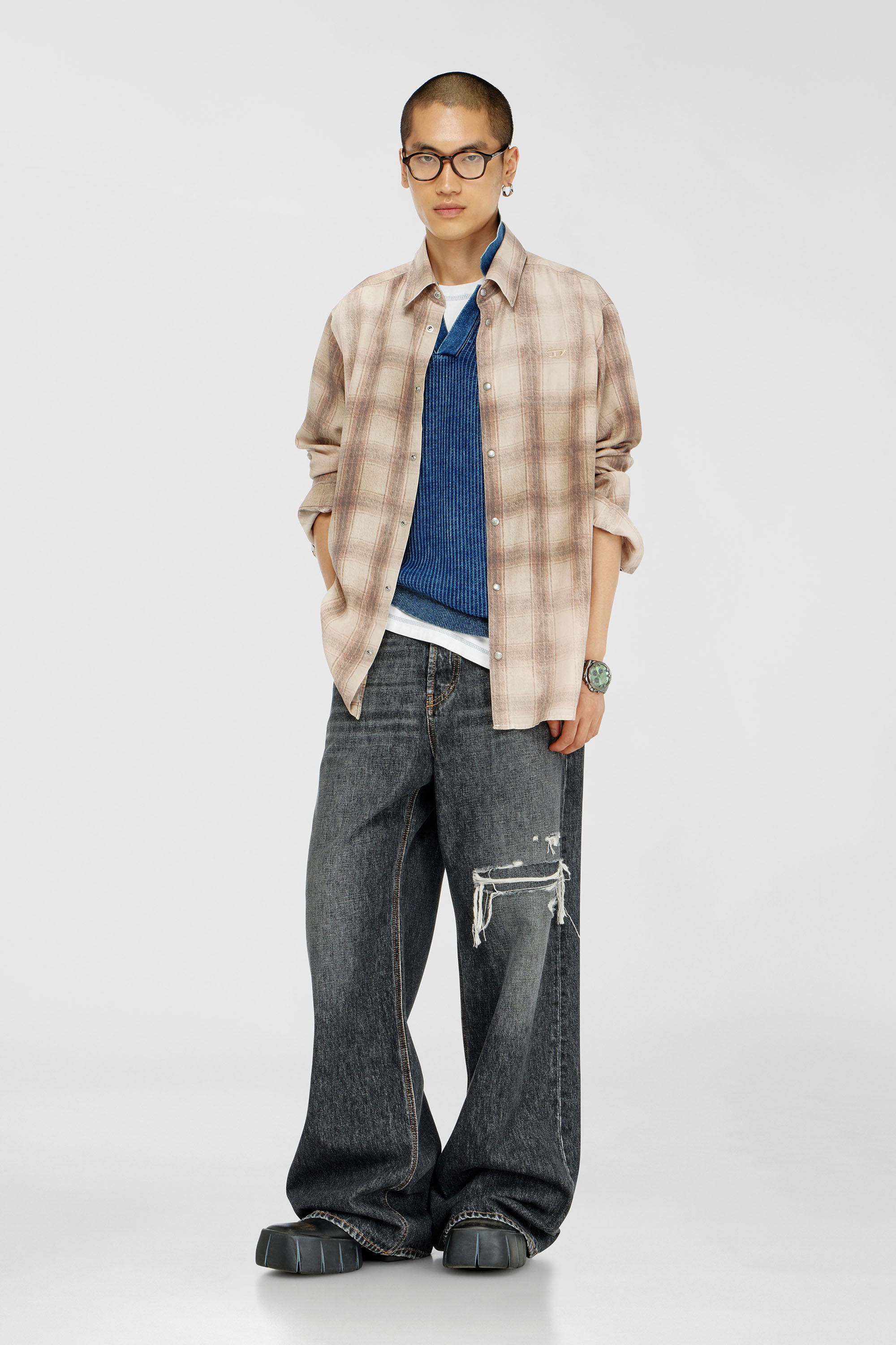 Diesel - S-SIMPLY-JMCM, Camicia a quadri in tessuto fluido Uomo in Marrone - 2