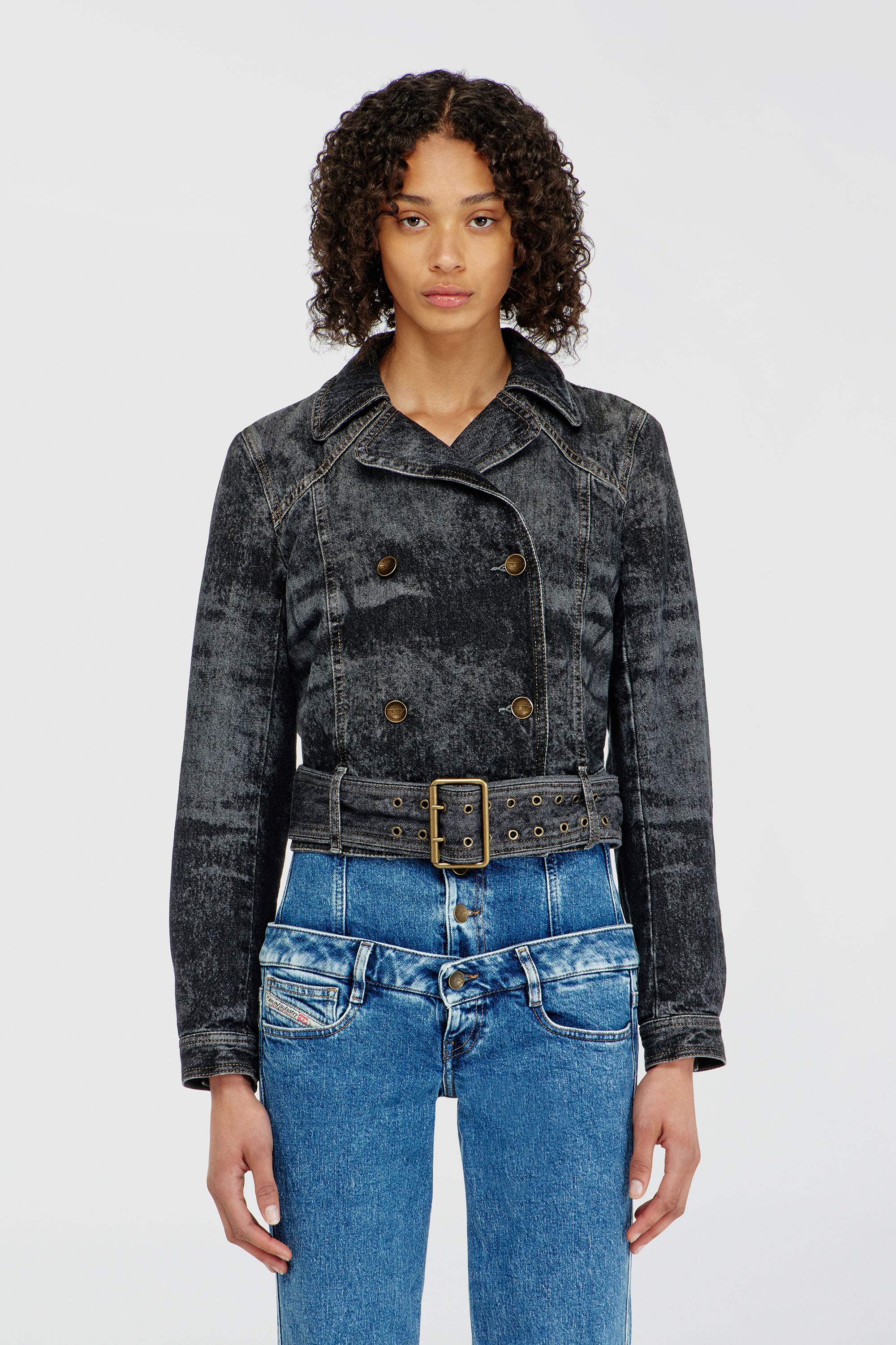 Diesel - DE-LEGEND-S, Giacca cropped in denim con cintura Donna in Nero - 3