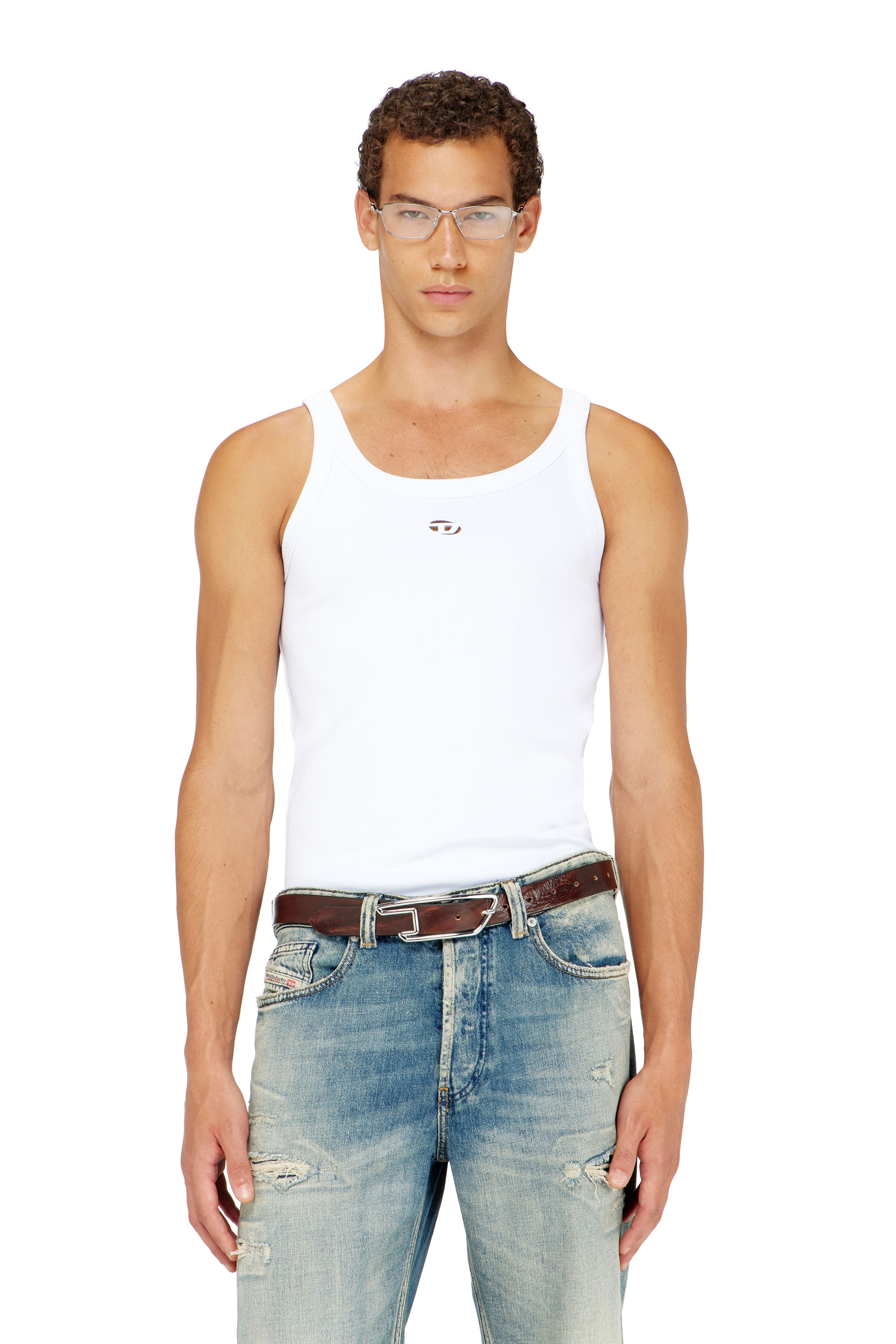 Diesel - T-WIFE-DCO, Canotta slim in cotone con logo Oval D Uomo in Bianco - 1