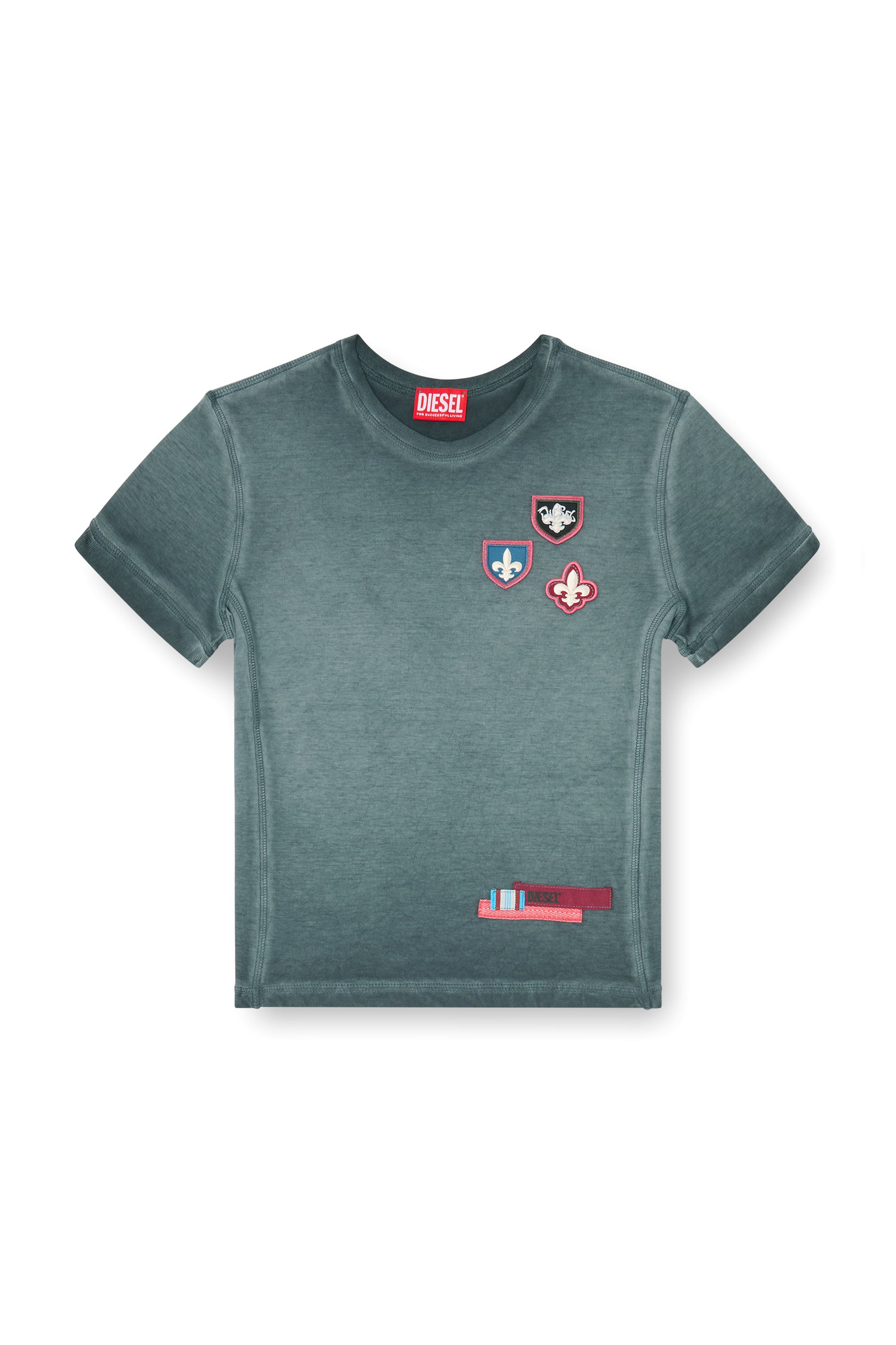 Diesel - T-UNCUTY-WAF, T-shirt con patch e inserti laterali microwaffle Donna in Blu - 3