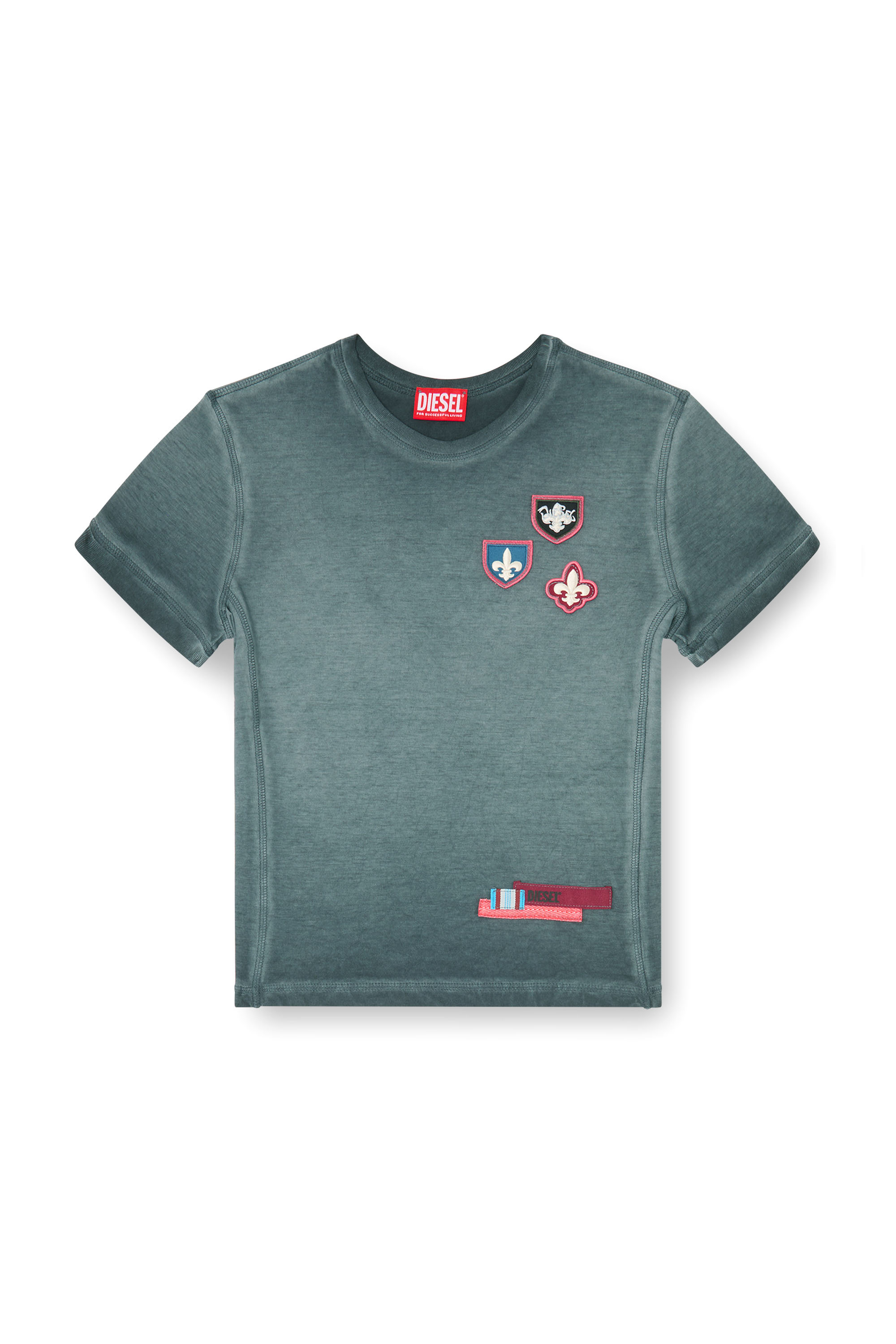 Diesel - T-UNCUTY-WAF, T-shirt con patch e inserti laterali microwaffle Donna in Blu - 2