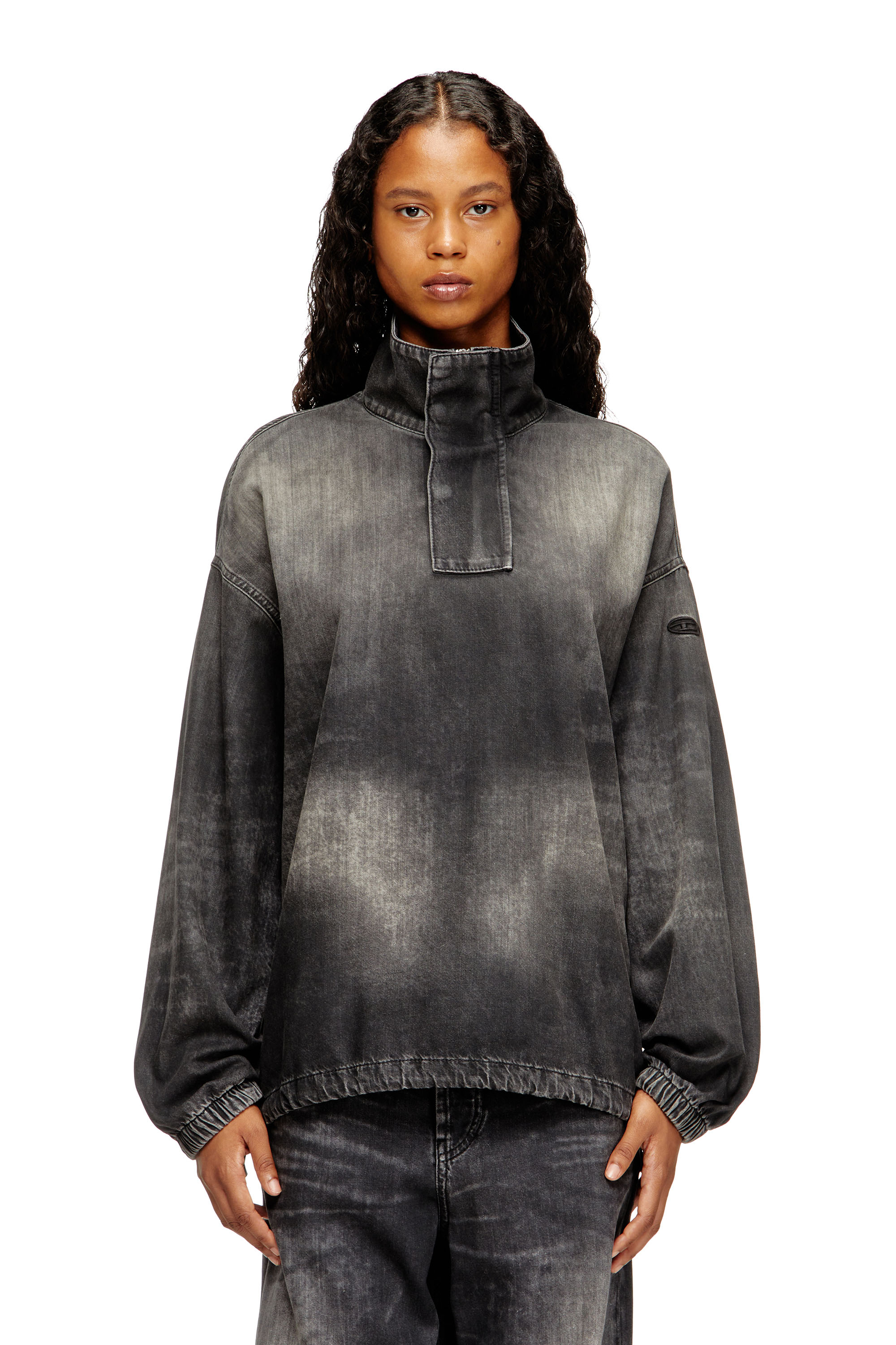 Diesel - D-FLOW-S3, Top in denim con collo mock Unisex in Nero - 6