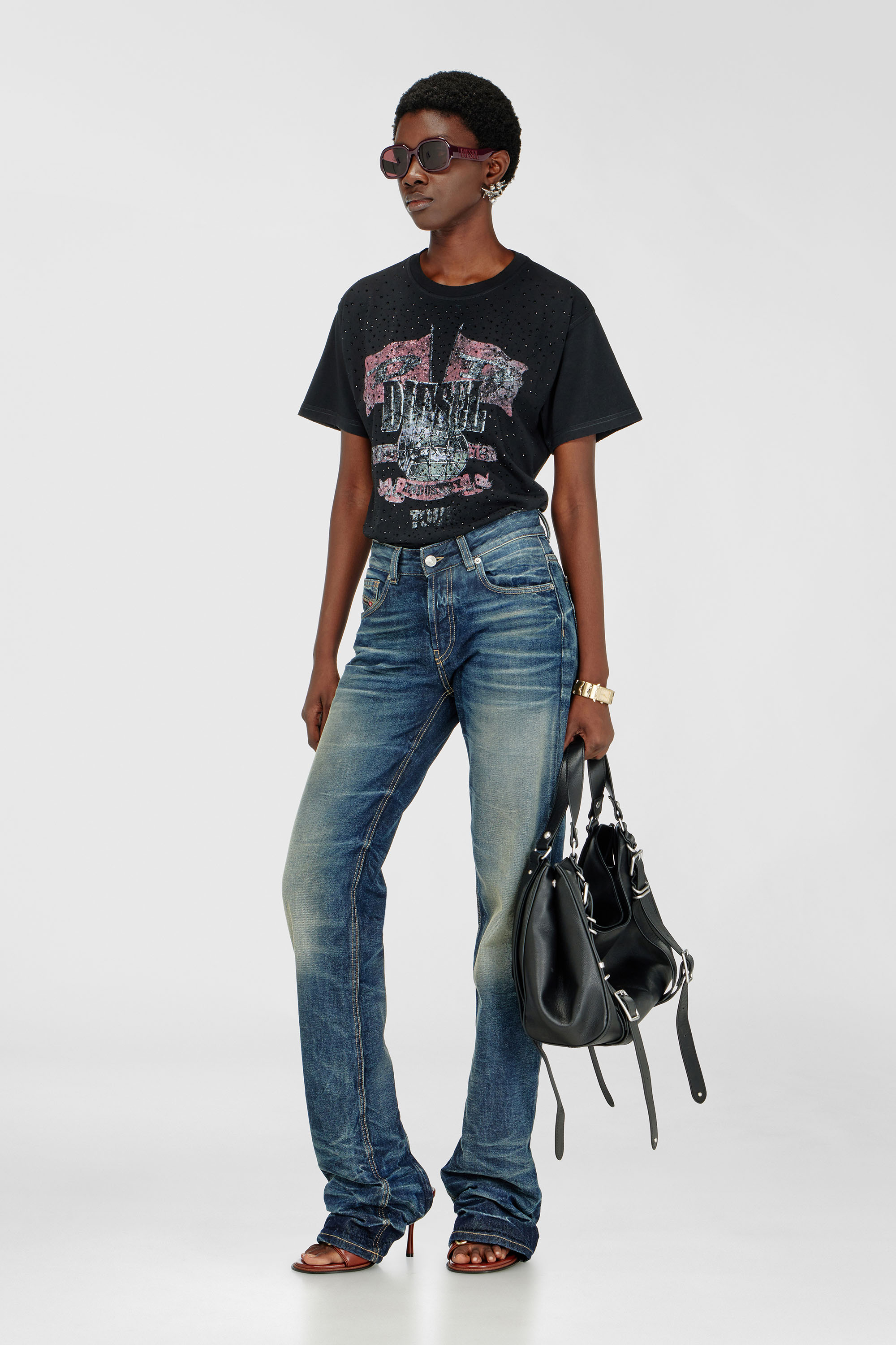 Diesel - T-MARLY, T-shirt con grafiche concerto e cristalli Donna in Nero - 2