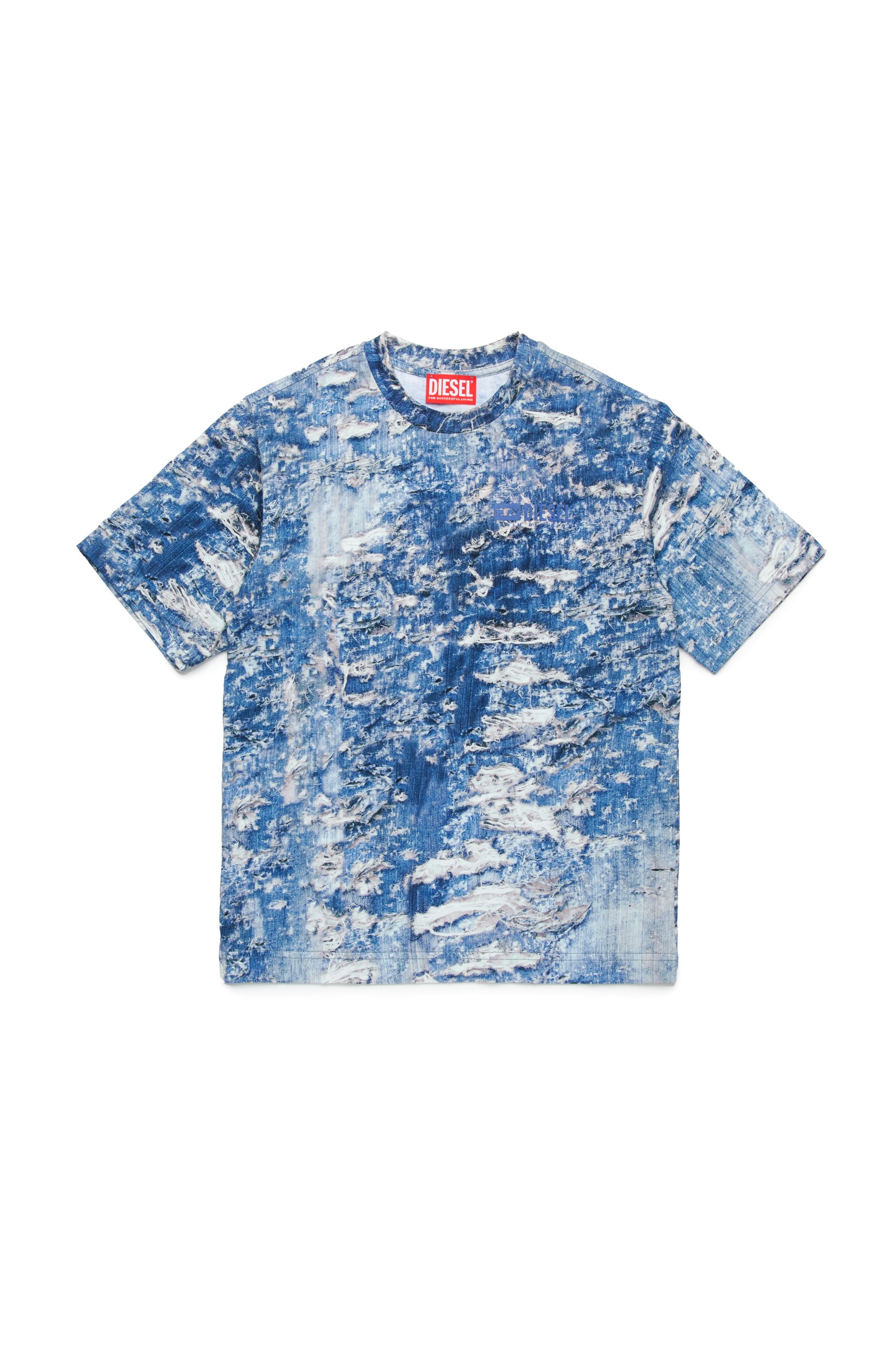 Diesel - TARSTON OVER, Man's T-shirt with Tiger Breaks trompe l'oeil in Blue - 1