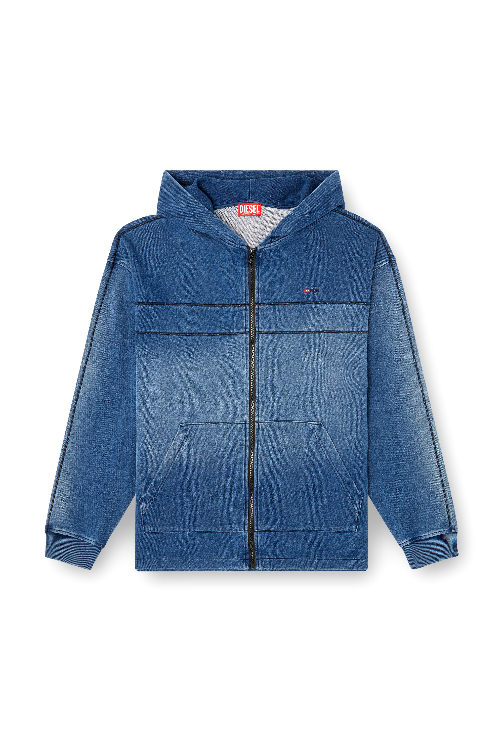 Diesel - S-BLAXT-HOOD-ZIP-NEW, Hoodie in jersey effetto denim Uomo in ToBeDefined - 3