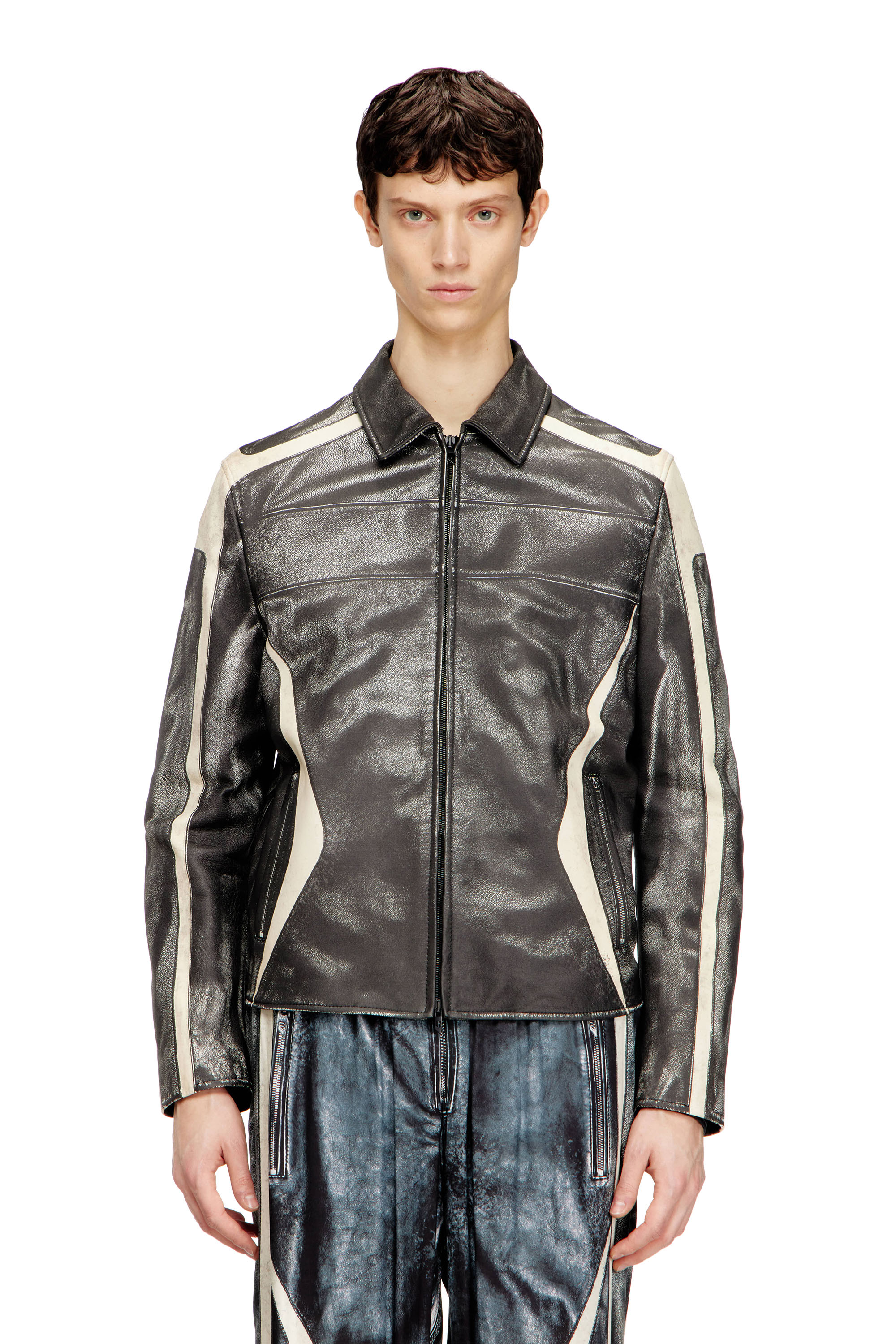 Diesel - L-AMAR-ENBI, Giacca coach in pelle con stampa biker Uomo in Multicolor - 1