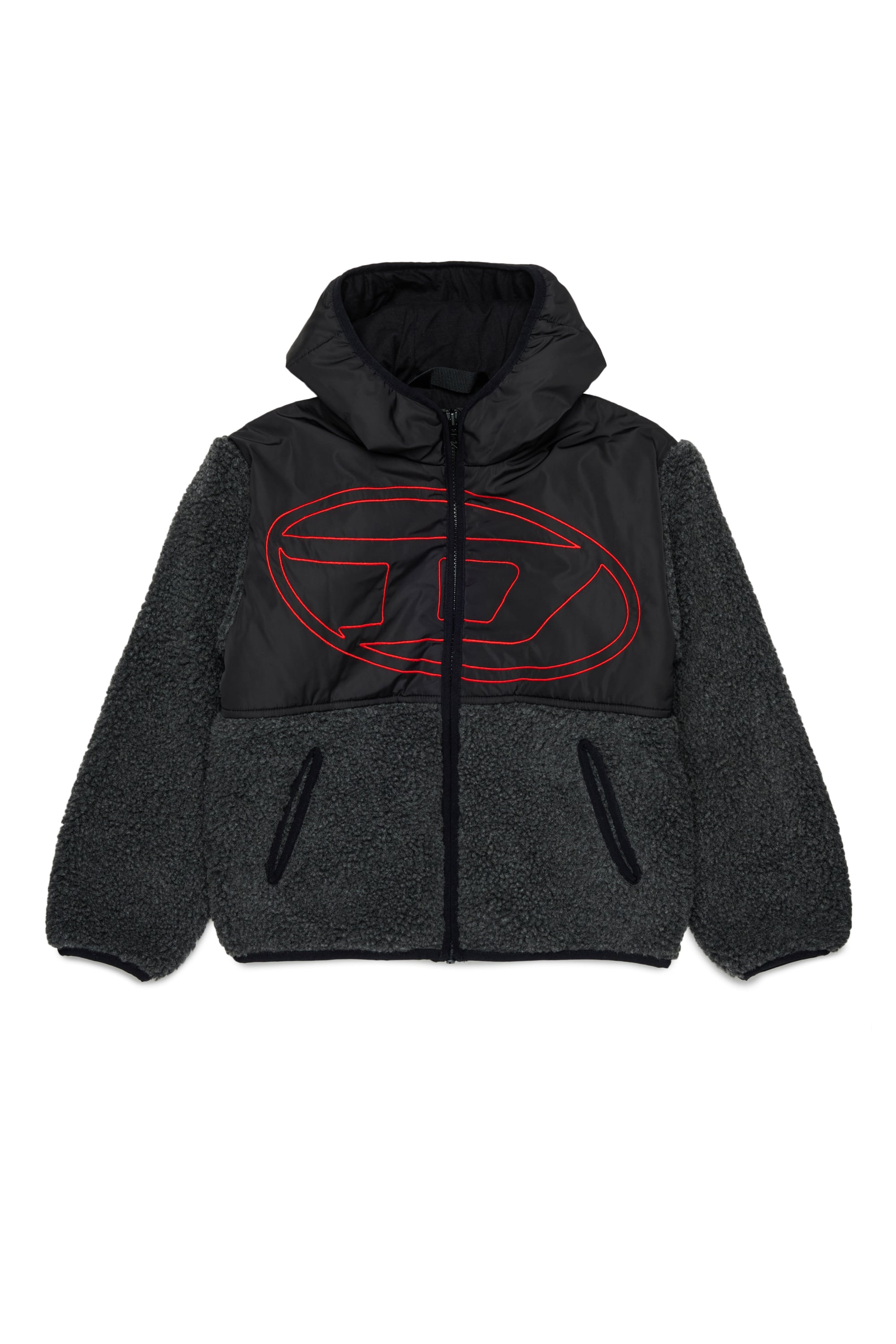 Diesel - JSHEAR, Giacca con cappuccio in nylon e teddy fleece Uomo in Nero - 1