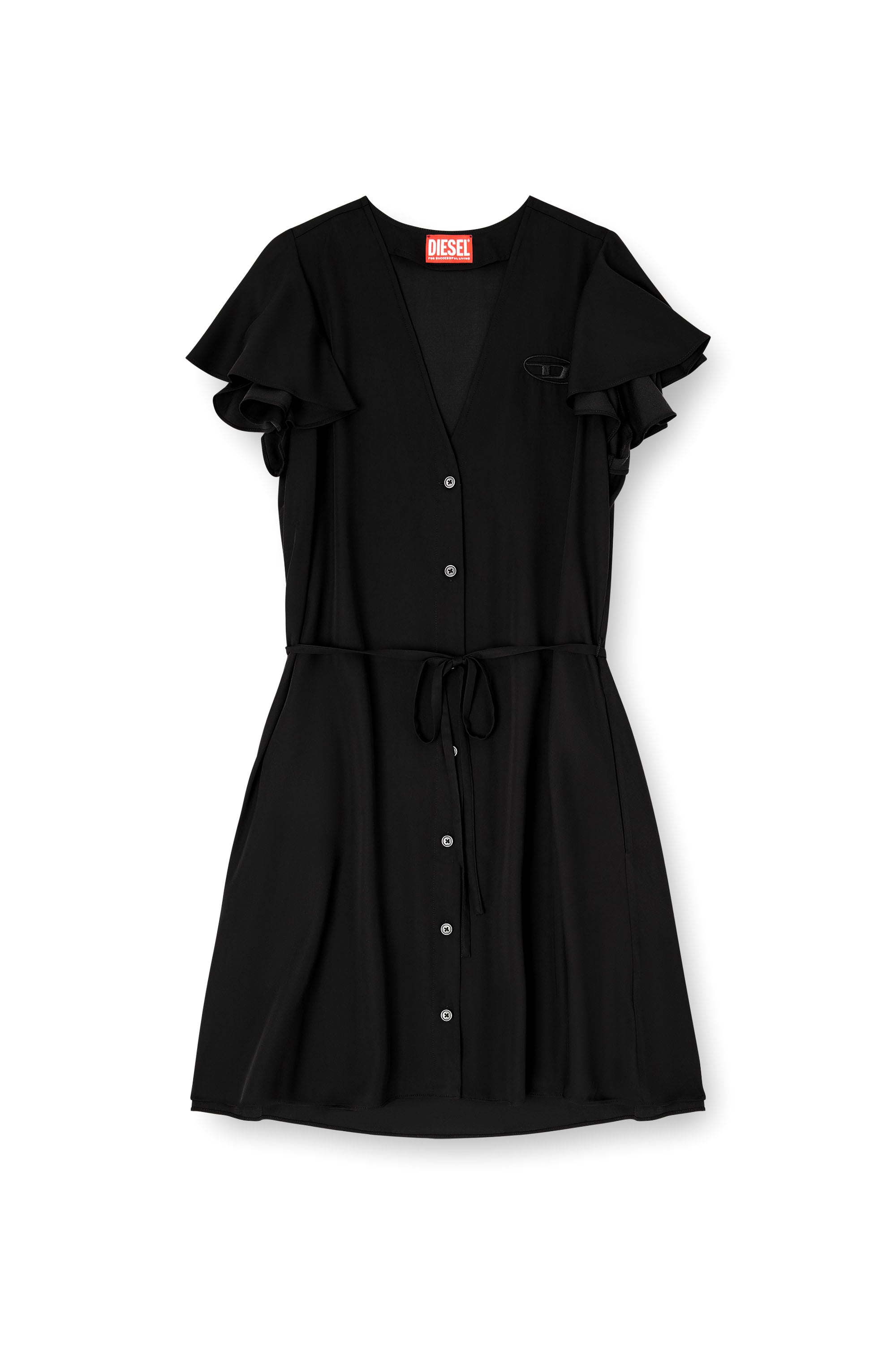 Diesel - D-AIKIRI, Abito in cupro con scollo a V e bottoni frontali Donna in Nero - 1