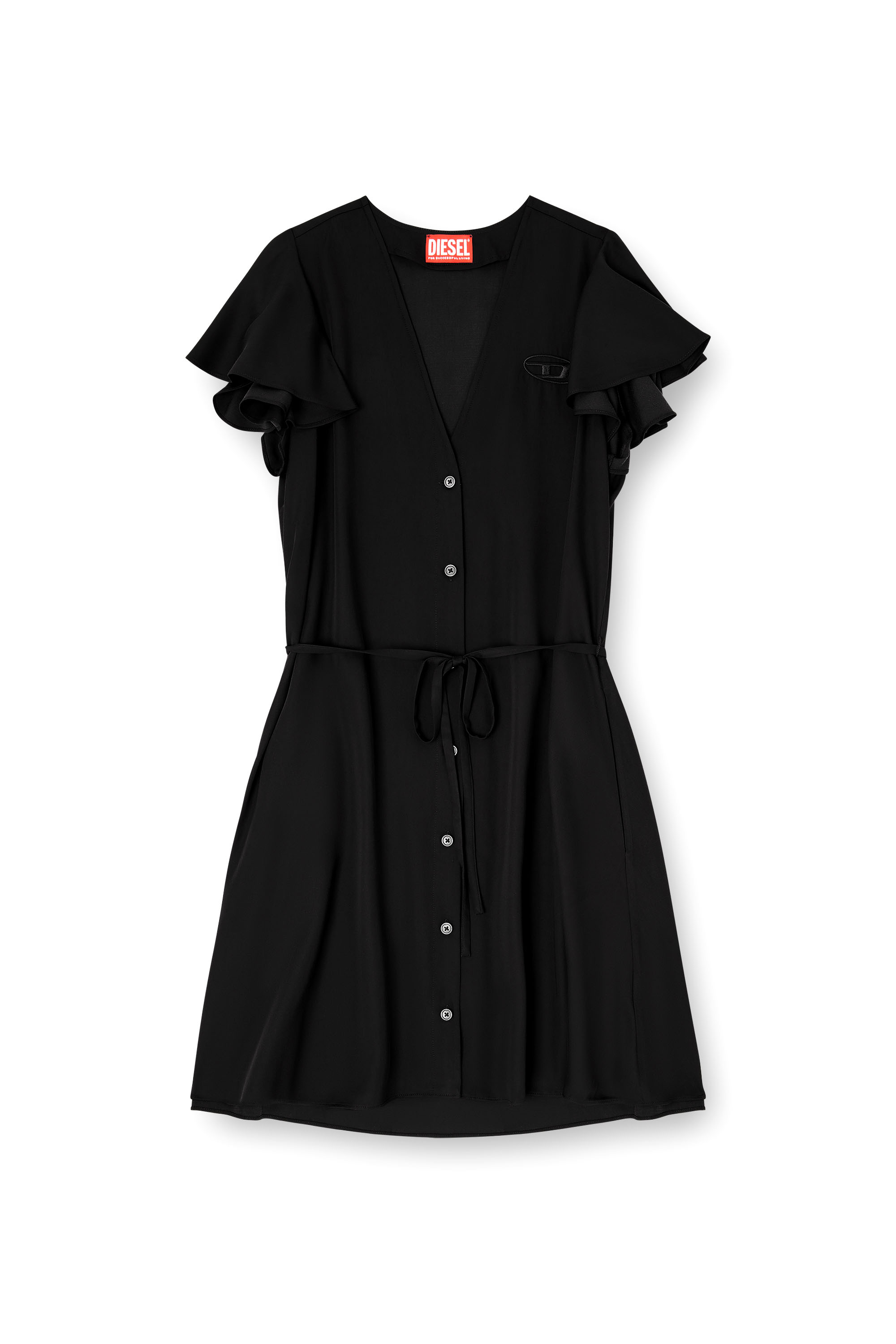 Diesel - D-AIKIRI, Abito in cupro con scollo a V e bottoni frontali Donna in Nero - 2
