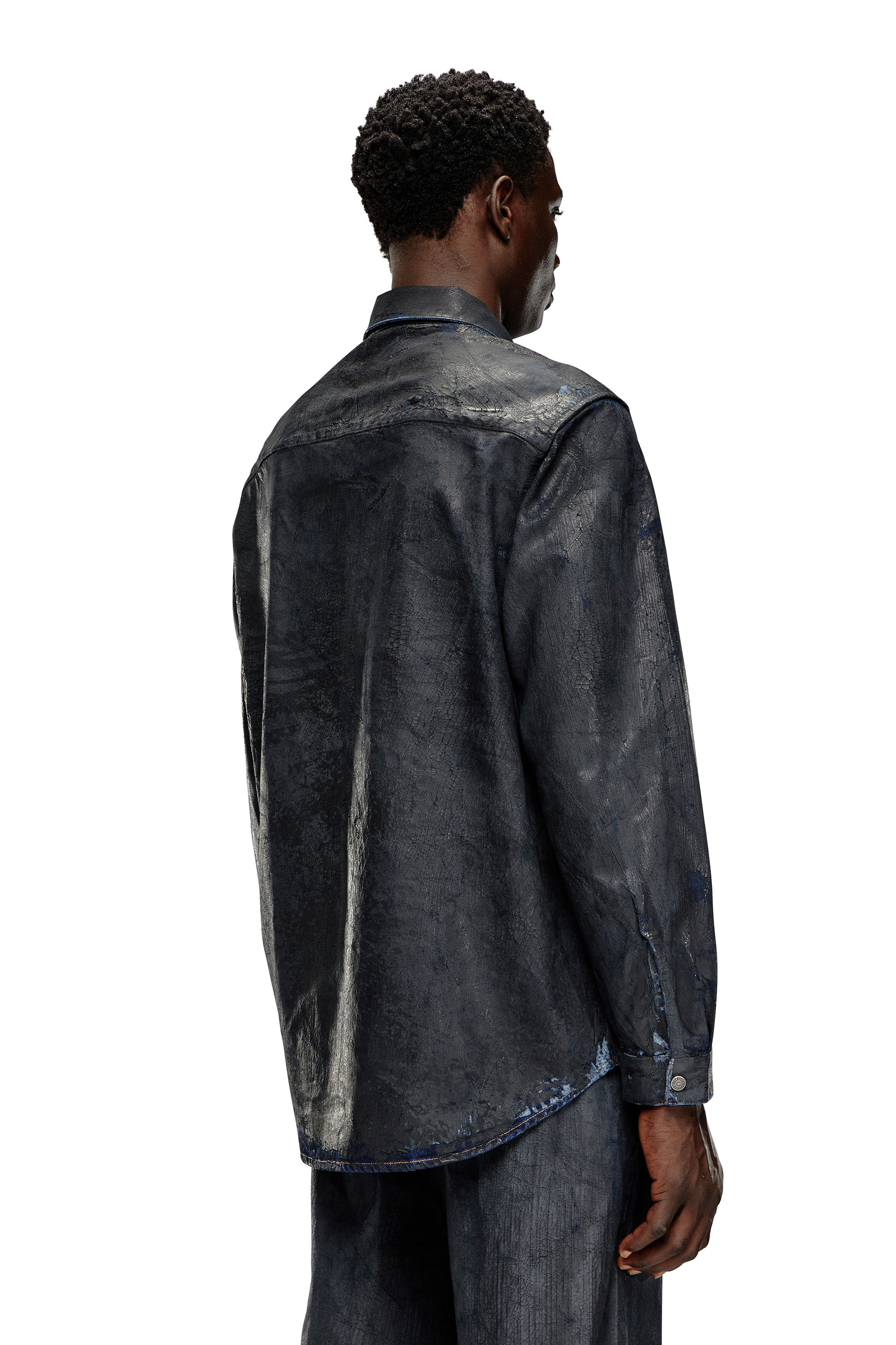 Diesel - D-SIMPLY-FSE, Camicia in denim con coating craquel&eacute; Uomo in Nero - 4