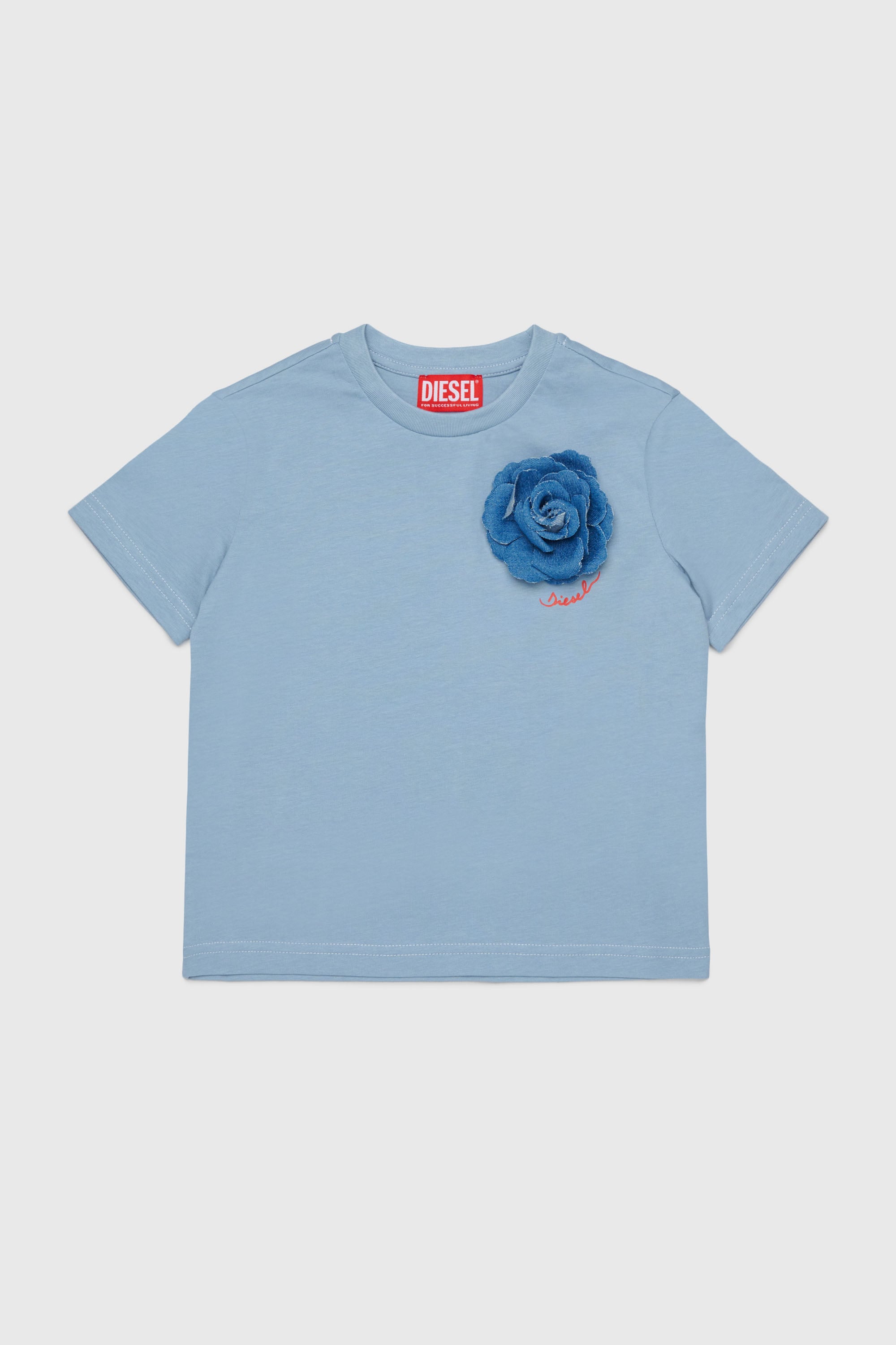 Diesel - TROSET, T-shirt con applicazione di rosa in denim Donna in Blu - 1