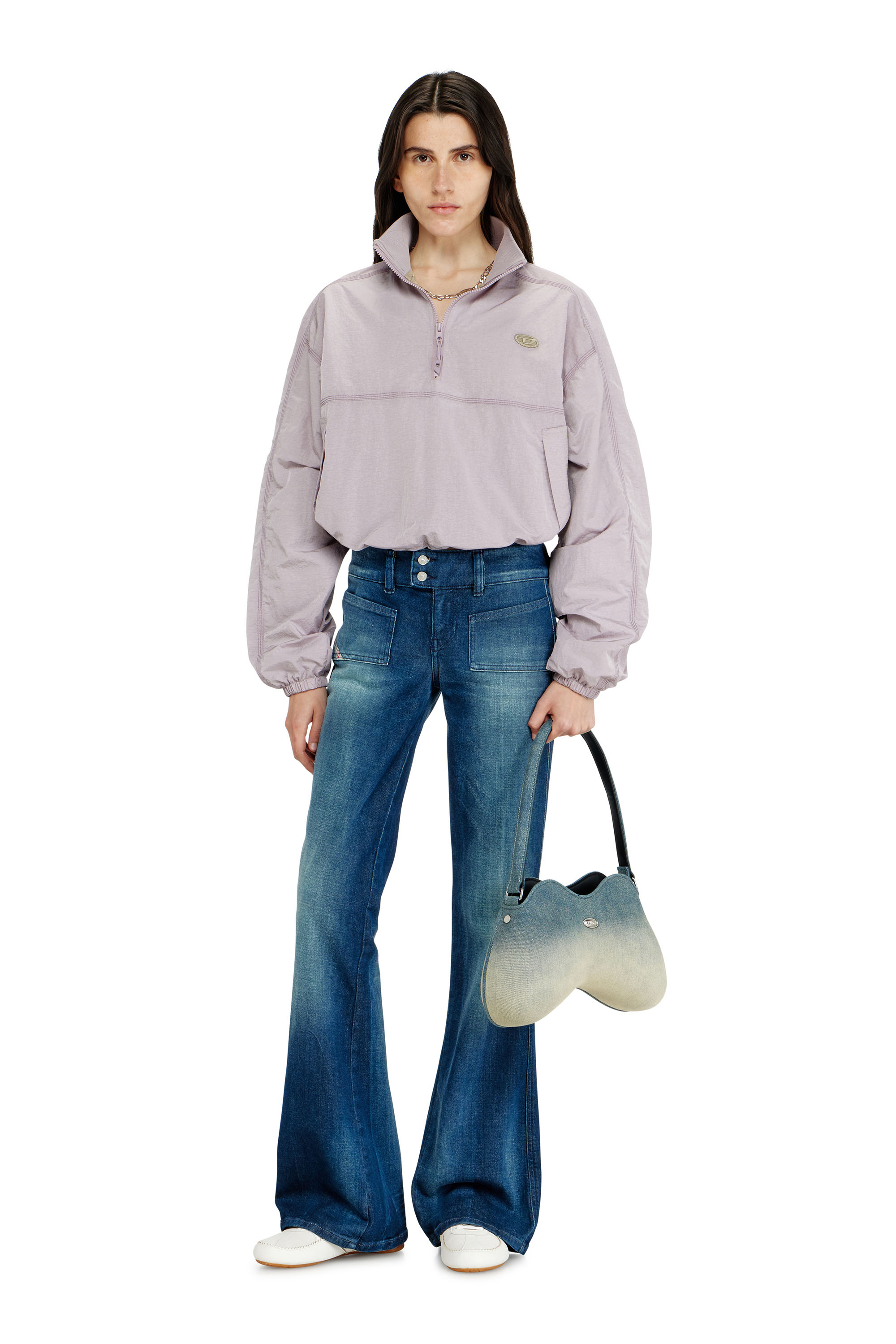 Diesel - DOUBLE-D SHOULDER, Double-D-Borsa da spalla in denim solarizzato Donna in Blu - 2