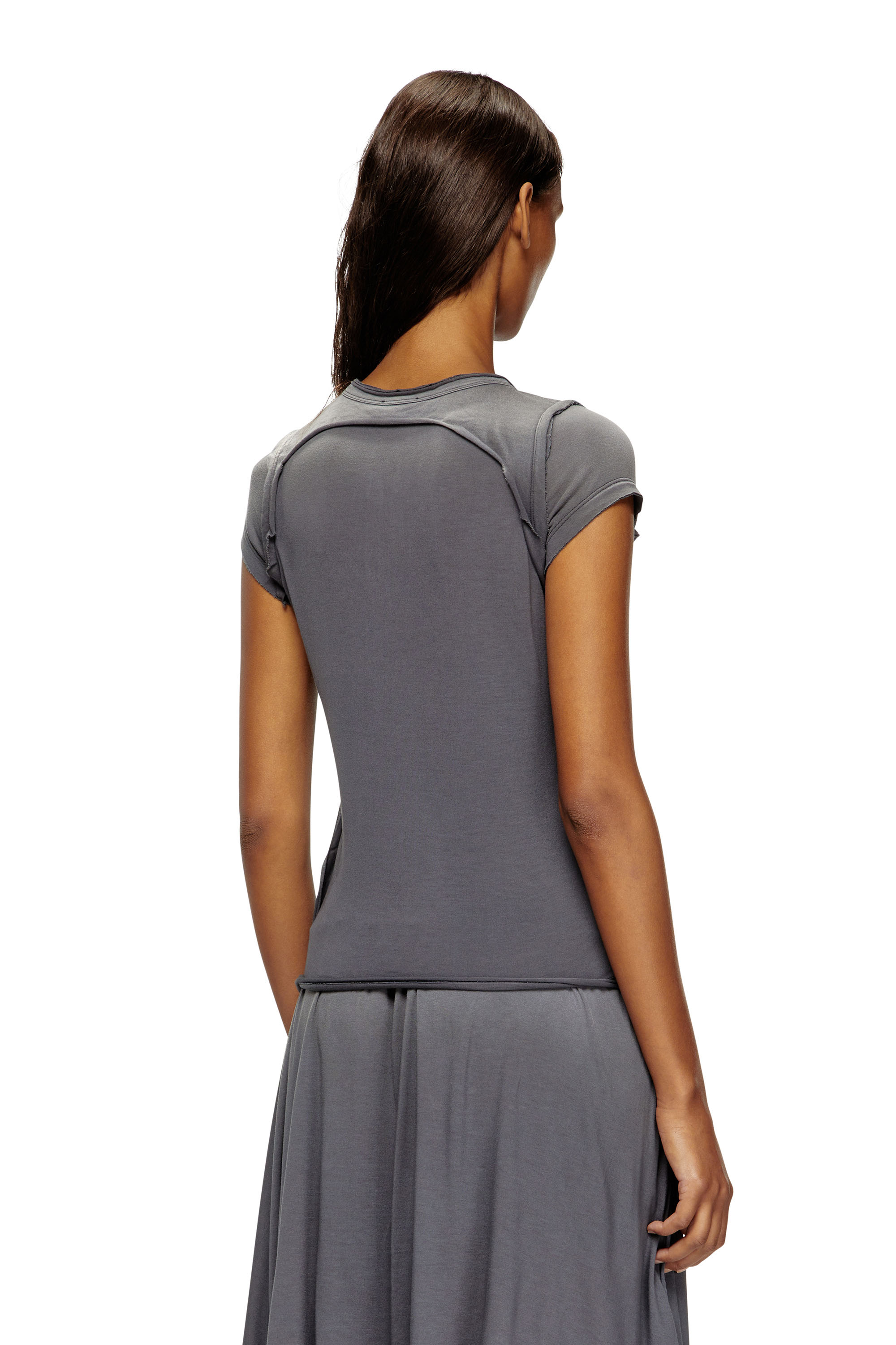 Diesel - T-UNRAWY, T-shirt Henley con effetto peel-off Donna in Grigio - 4
