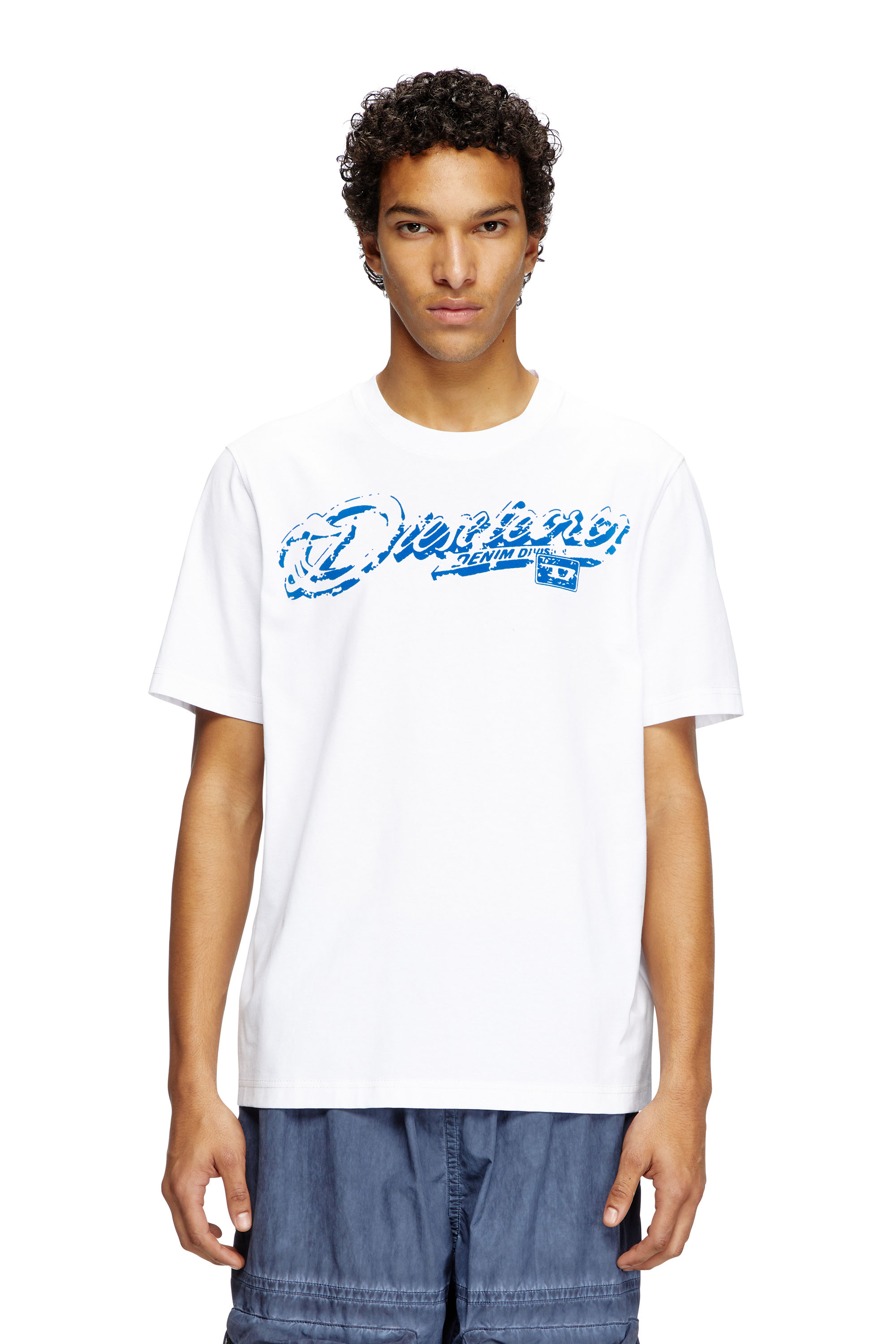 Diesel - T-ADJUST-R7, T-shirt con stampa distressed floccata Uomo in Bianco - 1