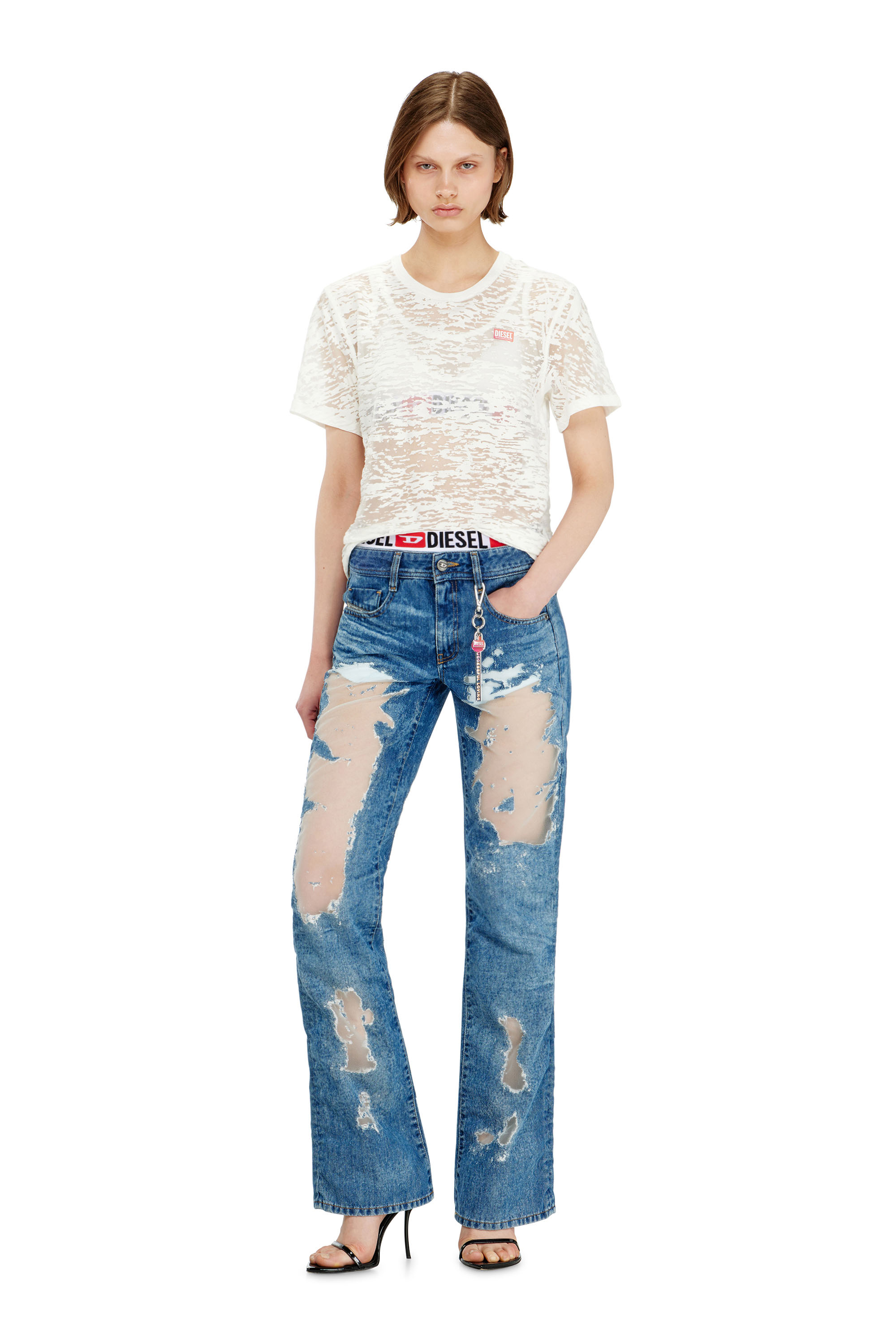 Diesel - PR-T-NOTS-MATI-R, T-shirt in jersey devor&eacute; all-over Unisex in Bianco - 4