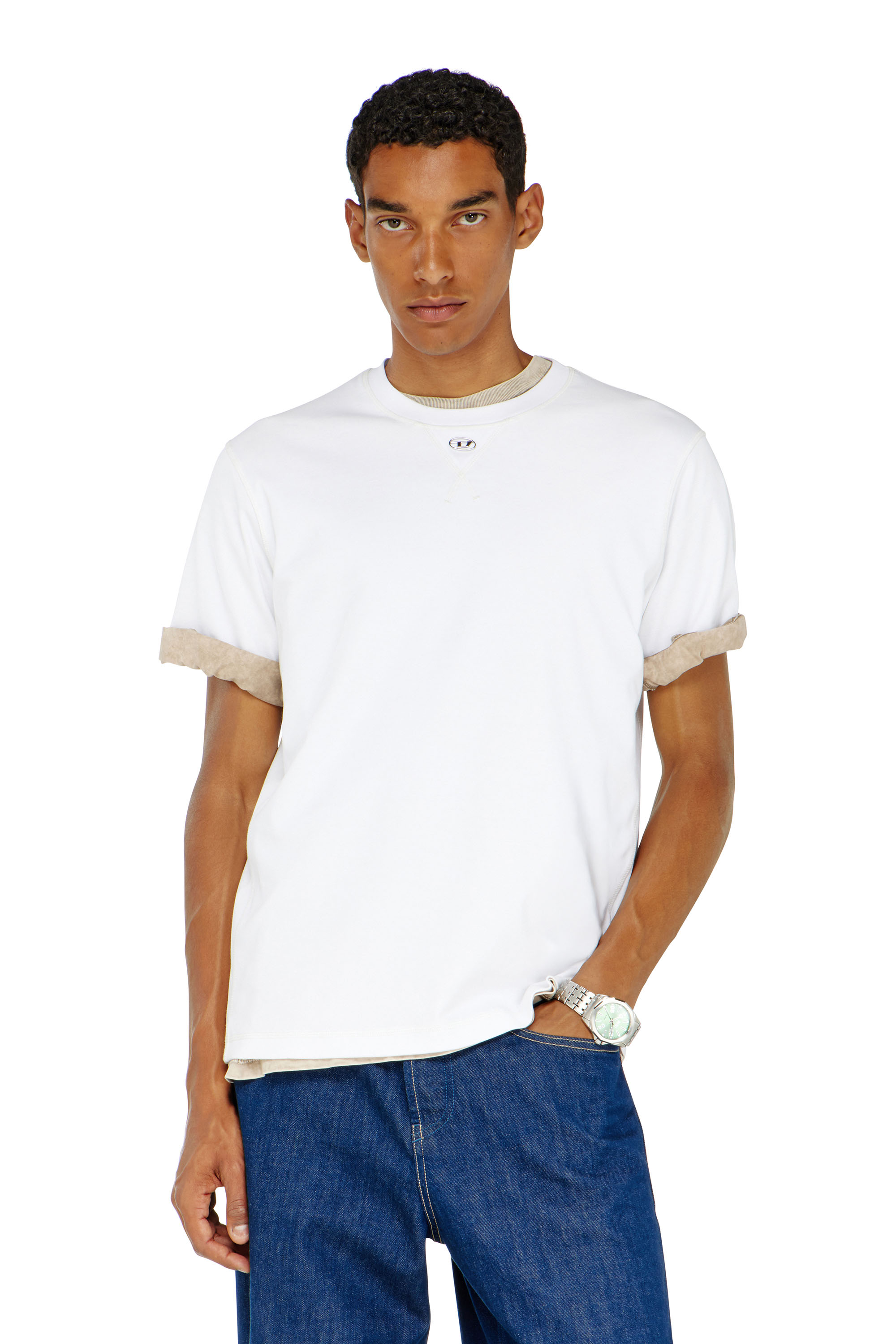 Diesel - T-MADJUST-TR, T-shirt regular con girocollo e Oval D Uomo in Bianco - 1