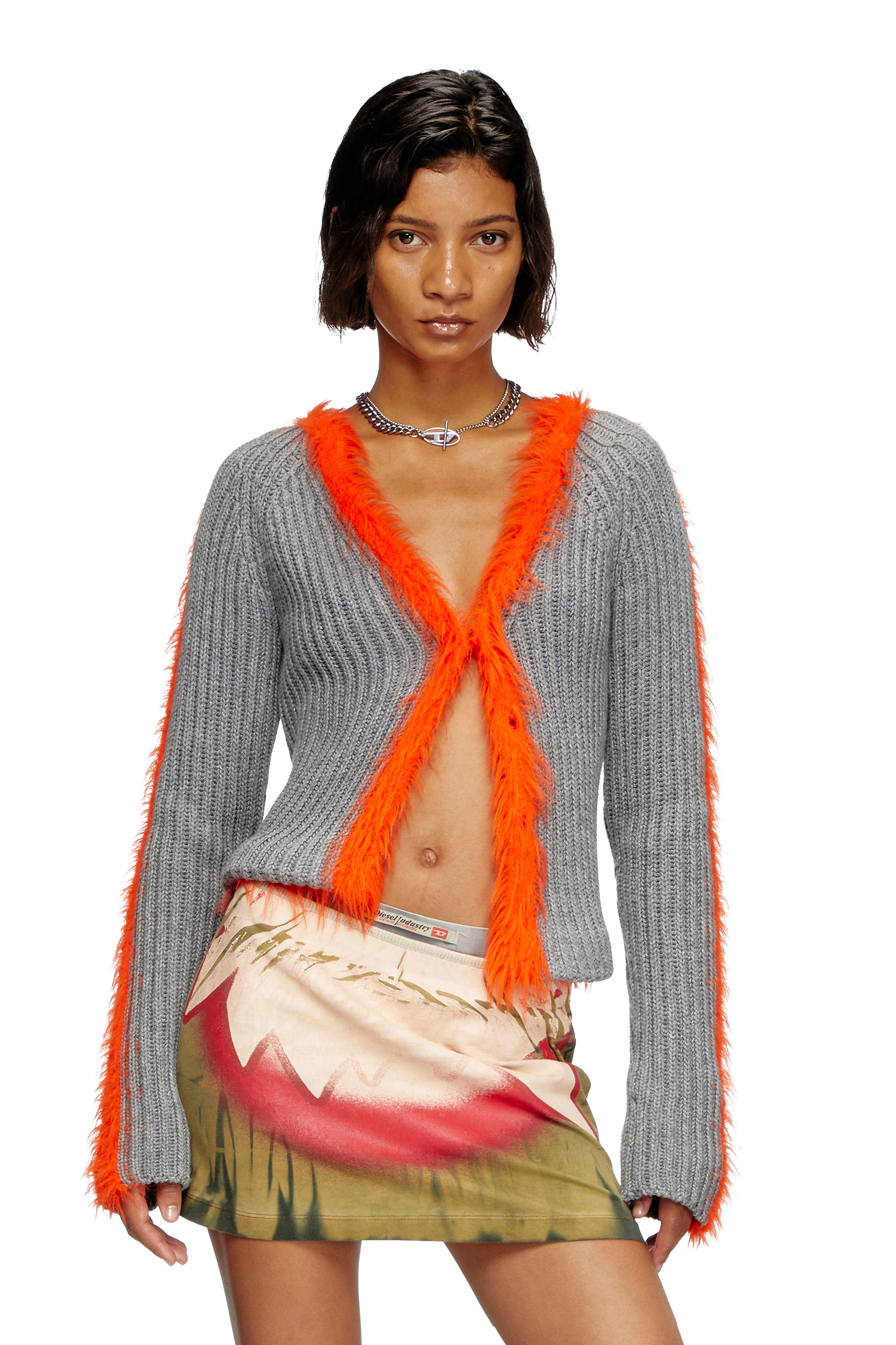 Diesel - M-TANITA, Cardigan a coste con bordi fuzzy Donna in Multicolor - 1