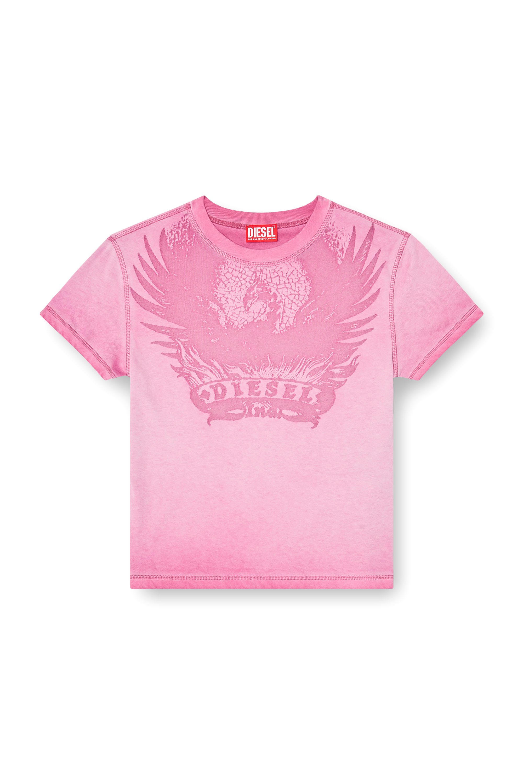 Diesel - T-ILA-AA7, T-shirt slim con d&eacute;vor&eacute; Phoenix Donna in Rosa - 3