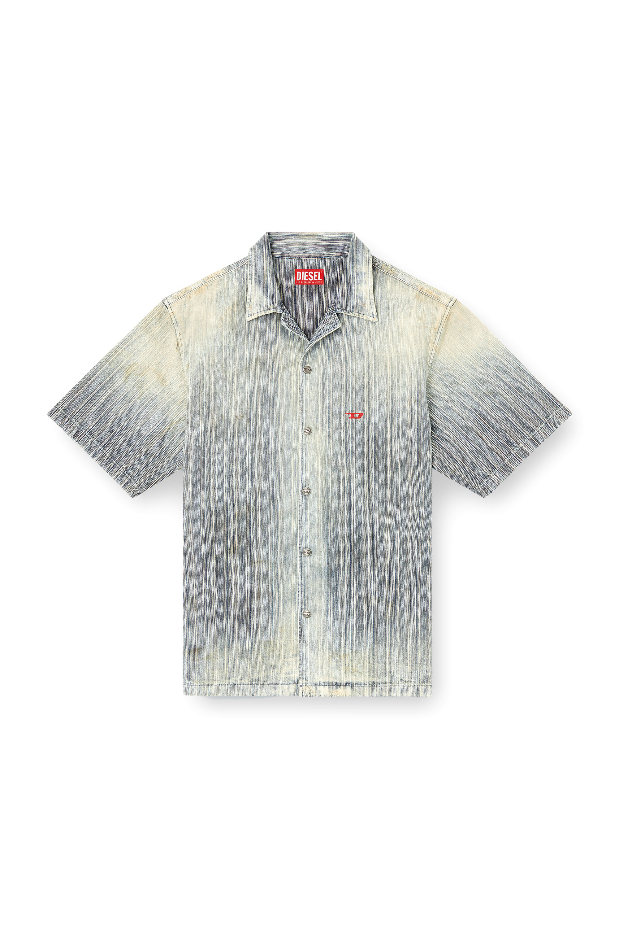 Diesel - D-NABIL-D, Camicia bowling in denim indigo a righe Uomo in Blu - 3