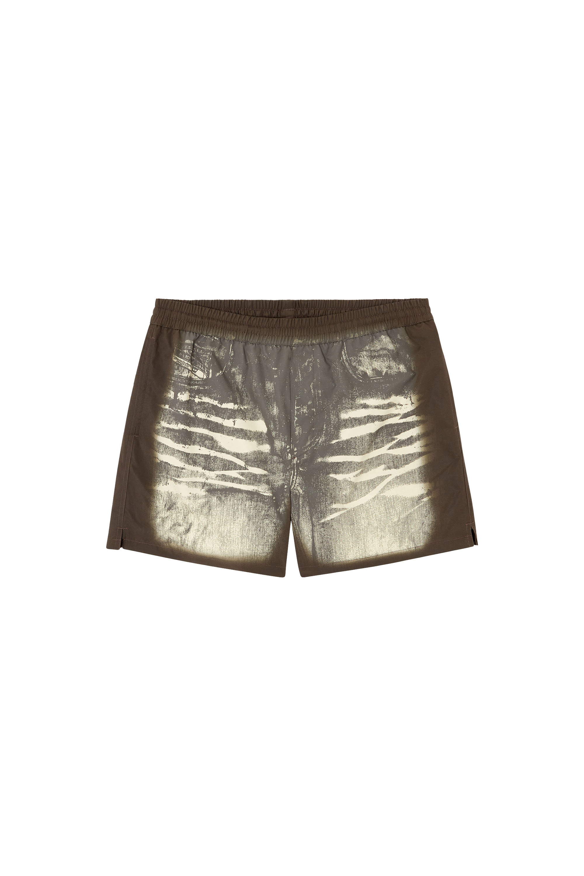 Diesel - RIO-41-DNM, Pantaloncini da mare con stampa denim Uomo in Marrone - 4