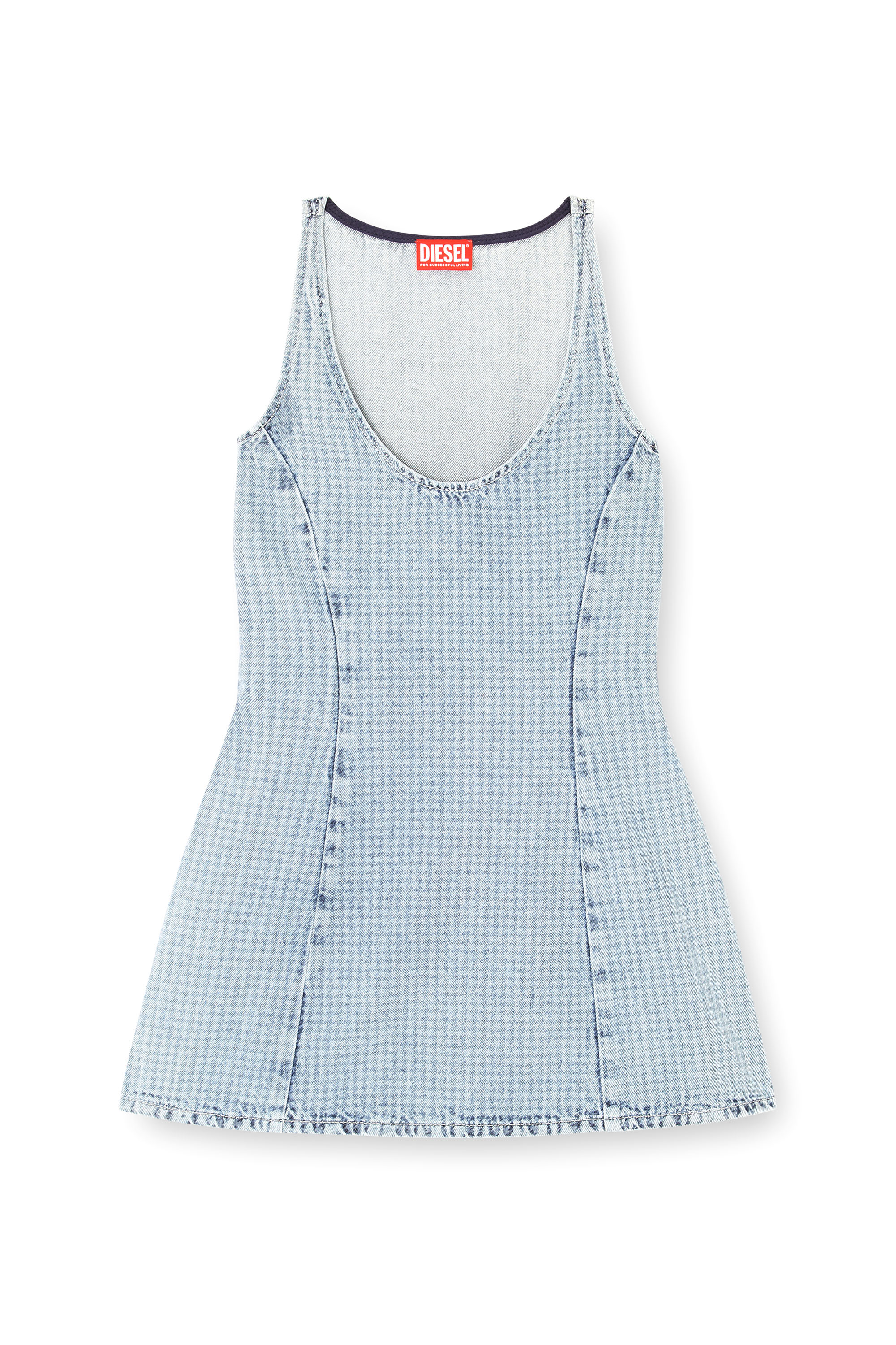 Diesel - DE-SWEENEY-S1, Abito corto in denim con trama pied-de-poule e cristalli Donna in Blu - 1