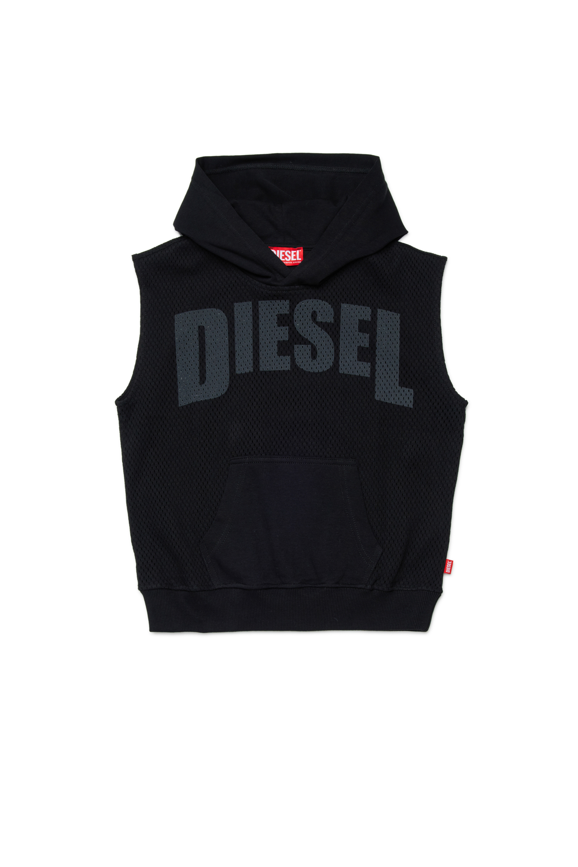 Diesel - SMESH OVER, Felpa senza maniche in rete di cotone Uomo in Nero - 1