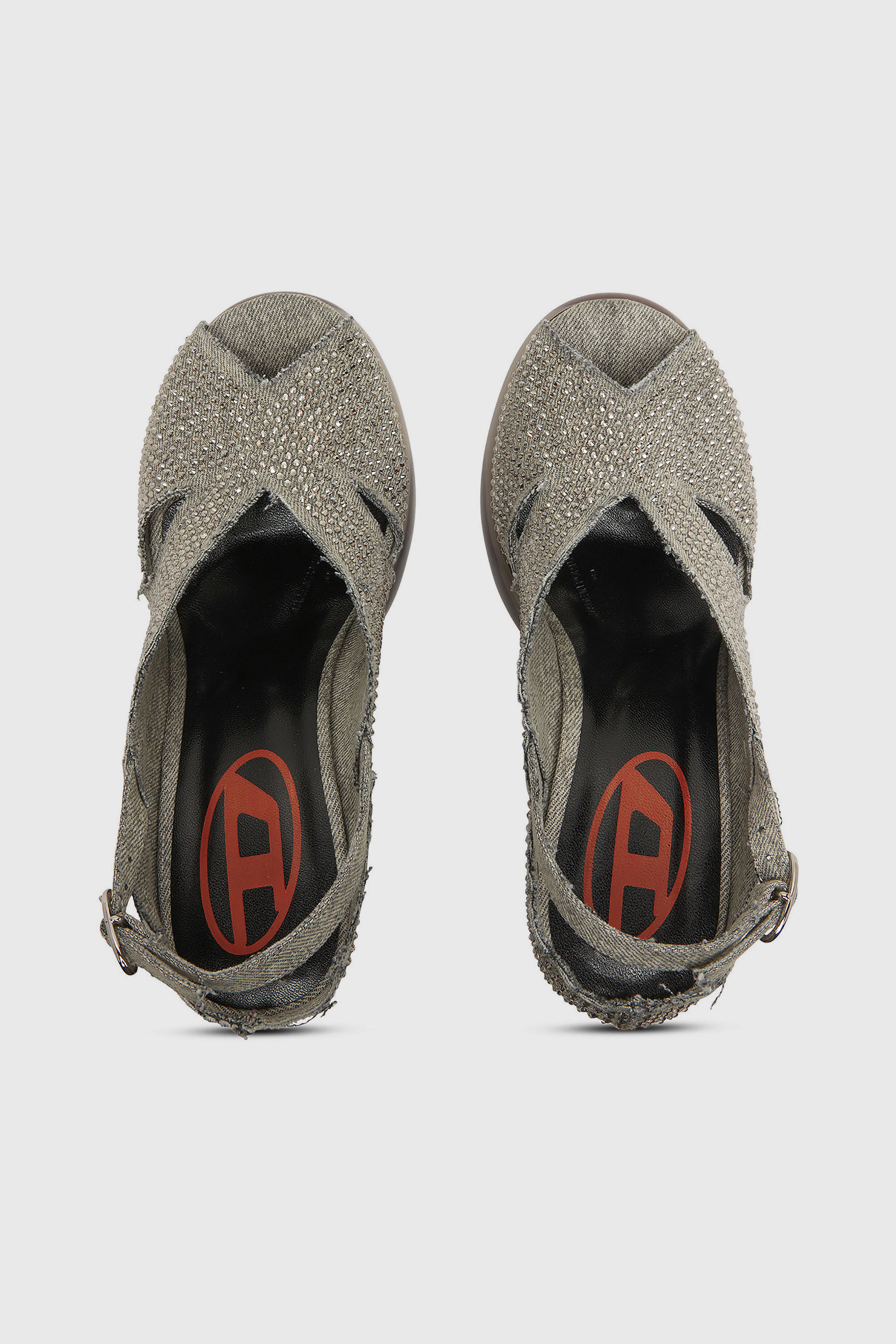 Diesel - D-LAKE PLATFORM SDL, D-Lake-Sandali platform in denim con strass e plexiglass Donna in Grigio - 4