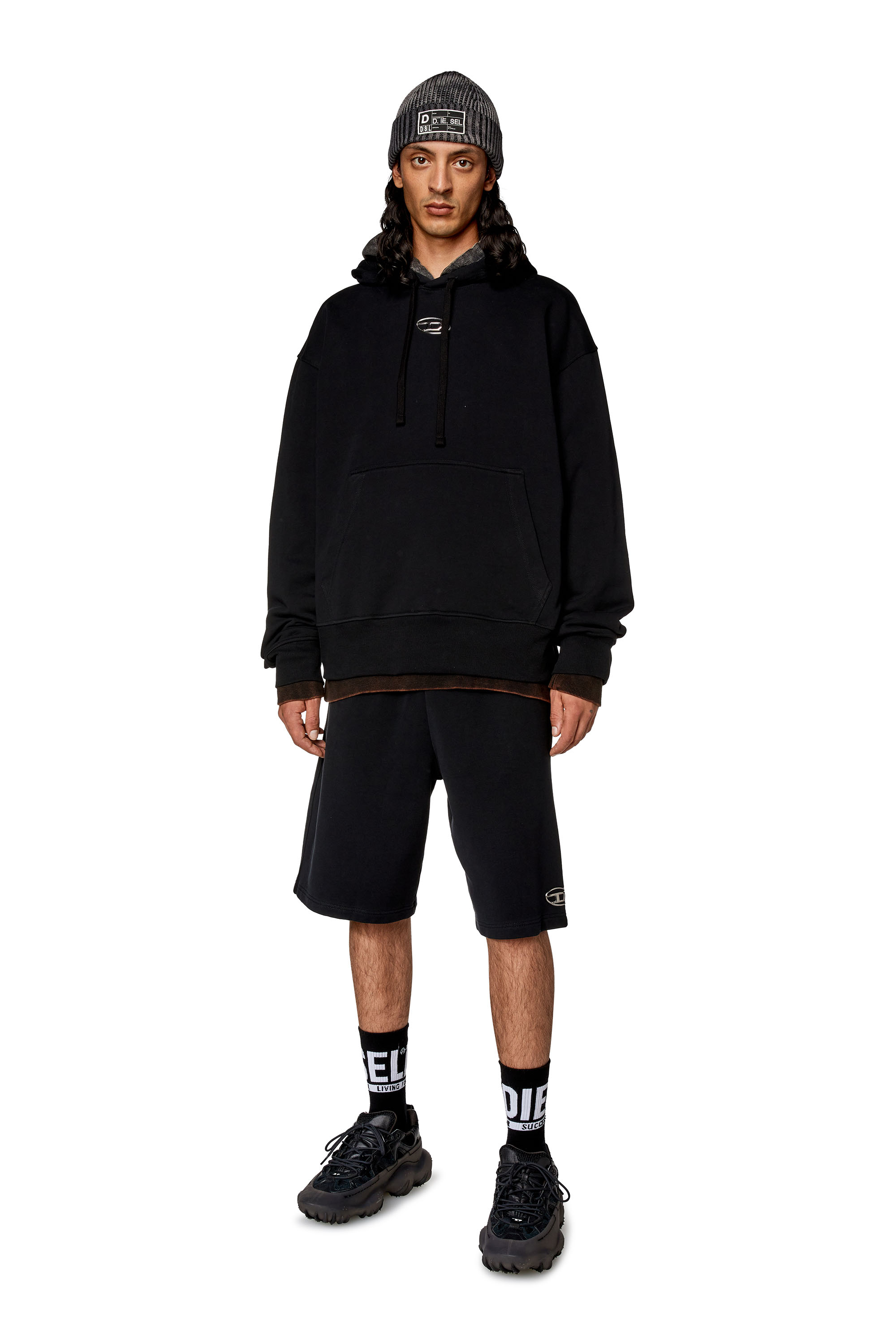 Diesel - S-MACS-HOOD-OD, Hoodie oversize con logo metallico Uomo in Nero - 2