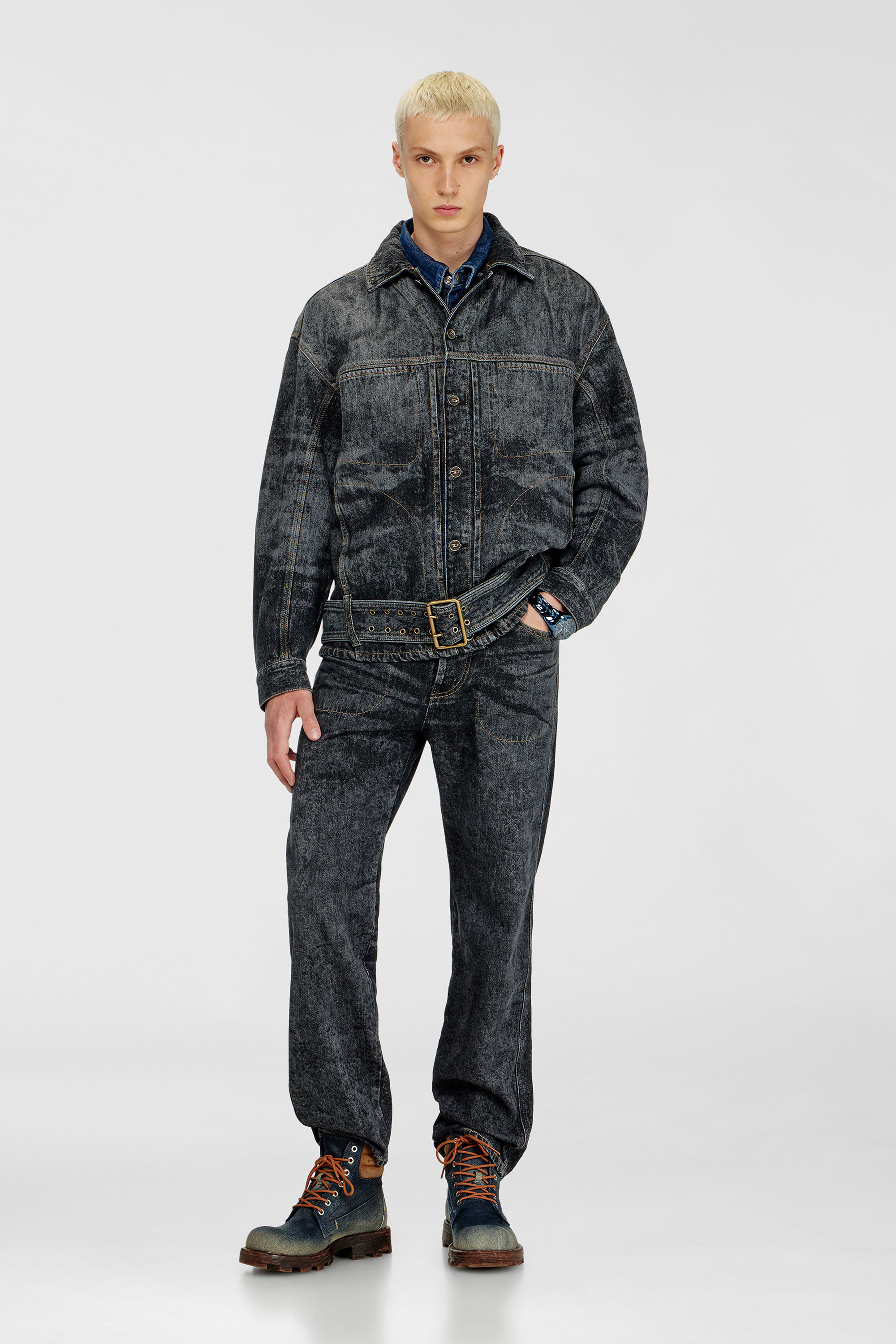 Diesel - D-VALERO-S, Giacca in denim d'ispirazione biker Uomo in Grigio - 2