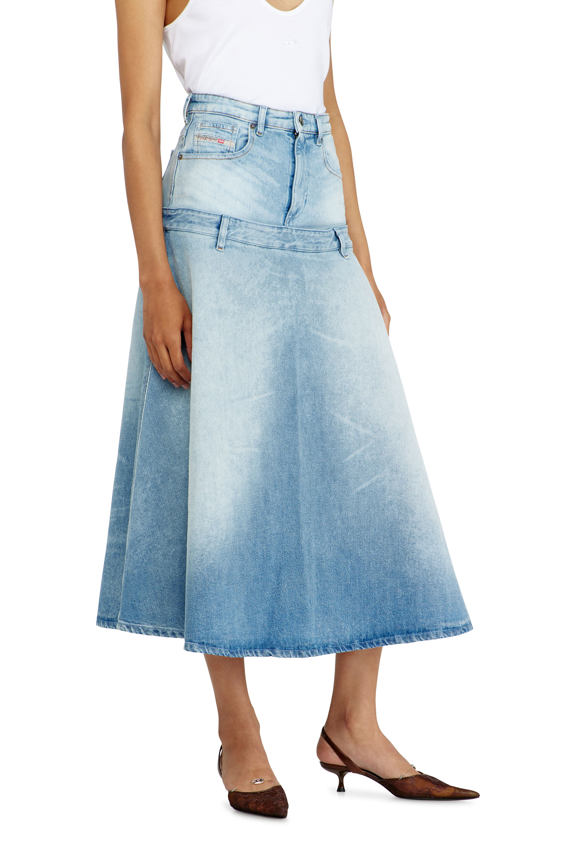 Diesel - DE-VORYA-S, Gonna in denim con design a strati Donna in Blu - 5