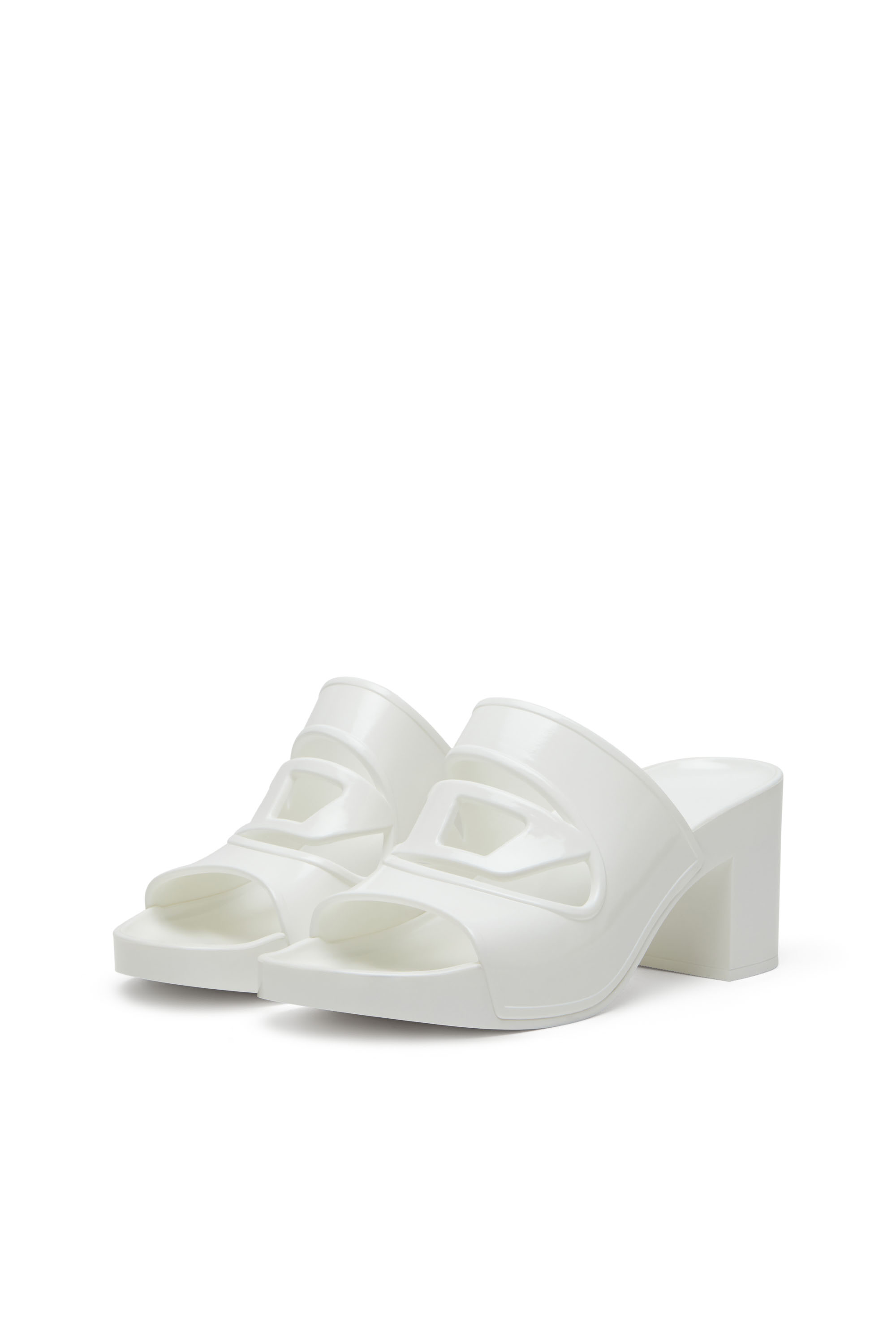 Diesel - SA-BONNIE, Sa-Bonnie-Slide in gomma con tacco e logo cut-out Donna in Bianco - 8