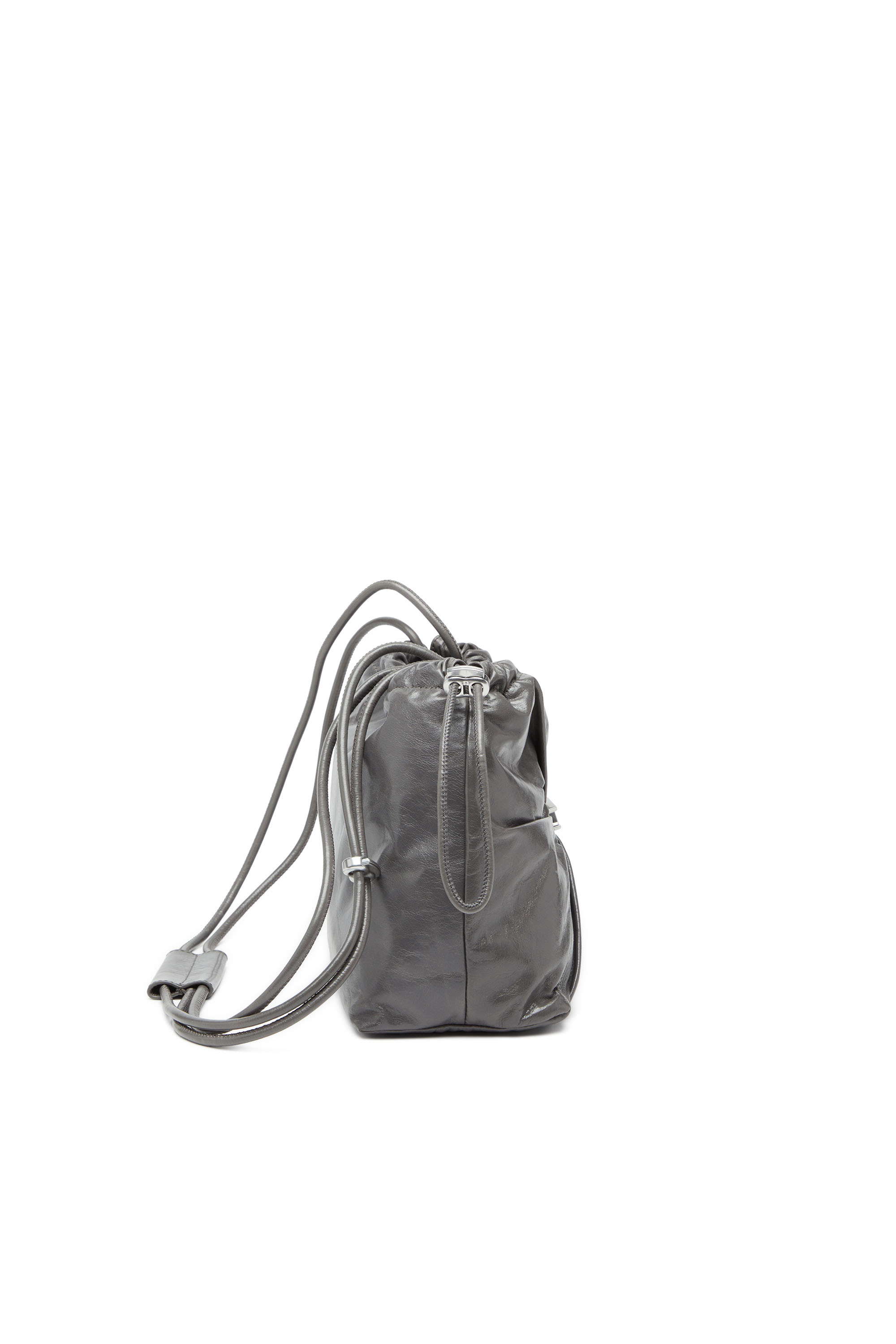 Diesel - SCRUNCH-D BUCKET, Borsa bucket in pelle lucida stropicciata Donna in Grigio - 4