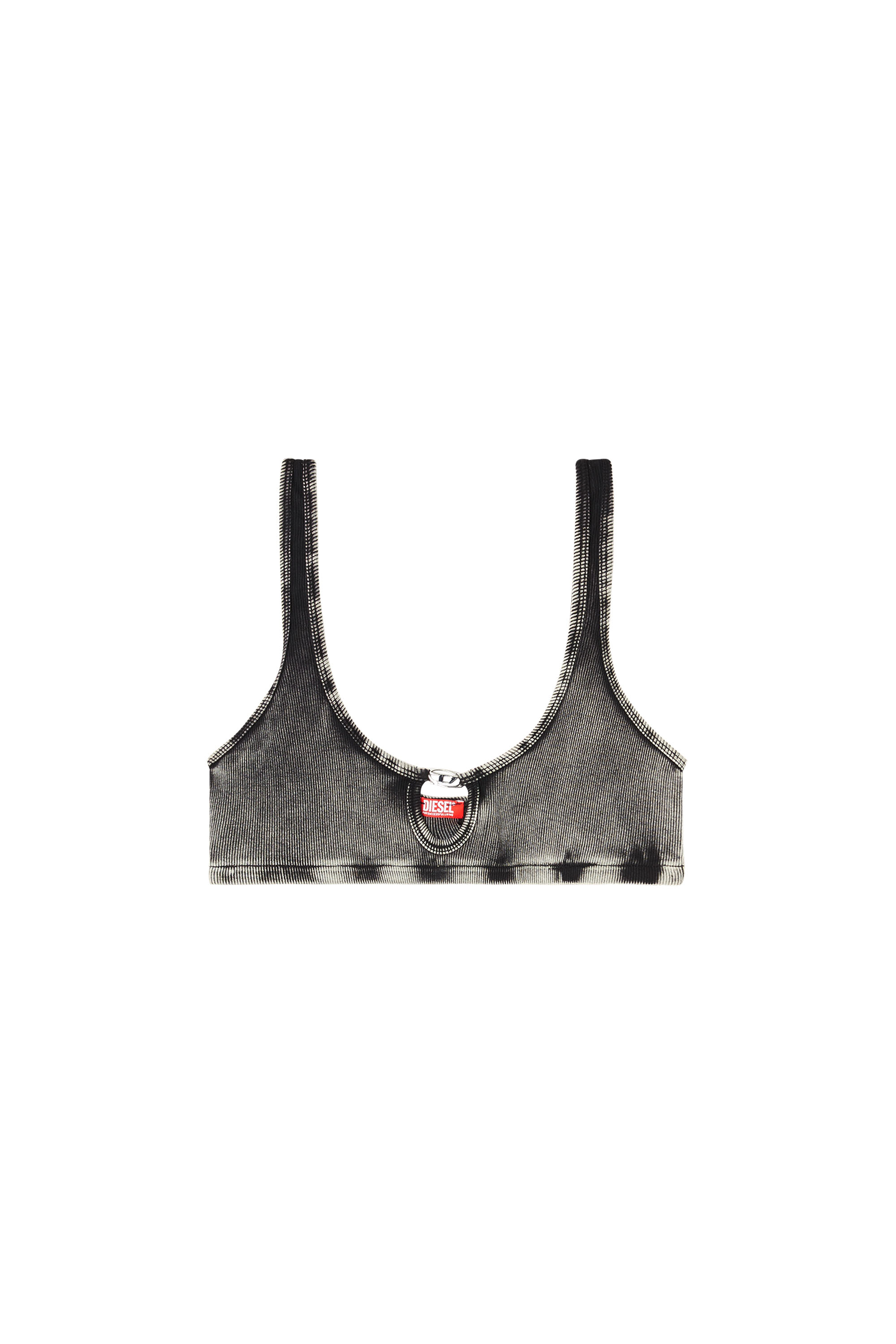 Diesel - FLORENCE-DNM, Reggiseno morbido in cotone a costine con gioiello Oval D Donna in Grigio - 4