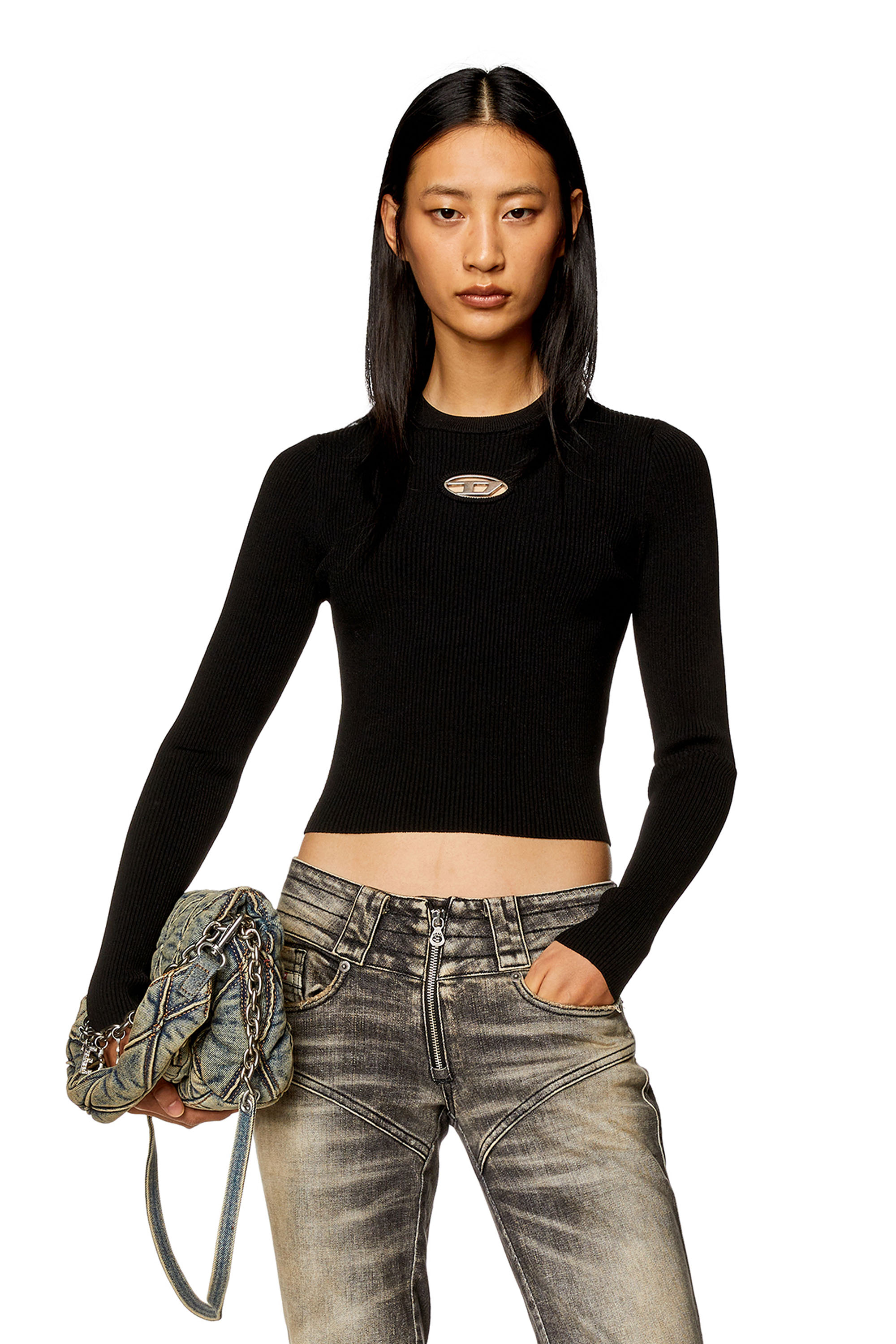 Diesel - M-VALARY, Maglia a maniche lunghe a coste Donna in Nero - 3