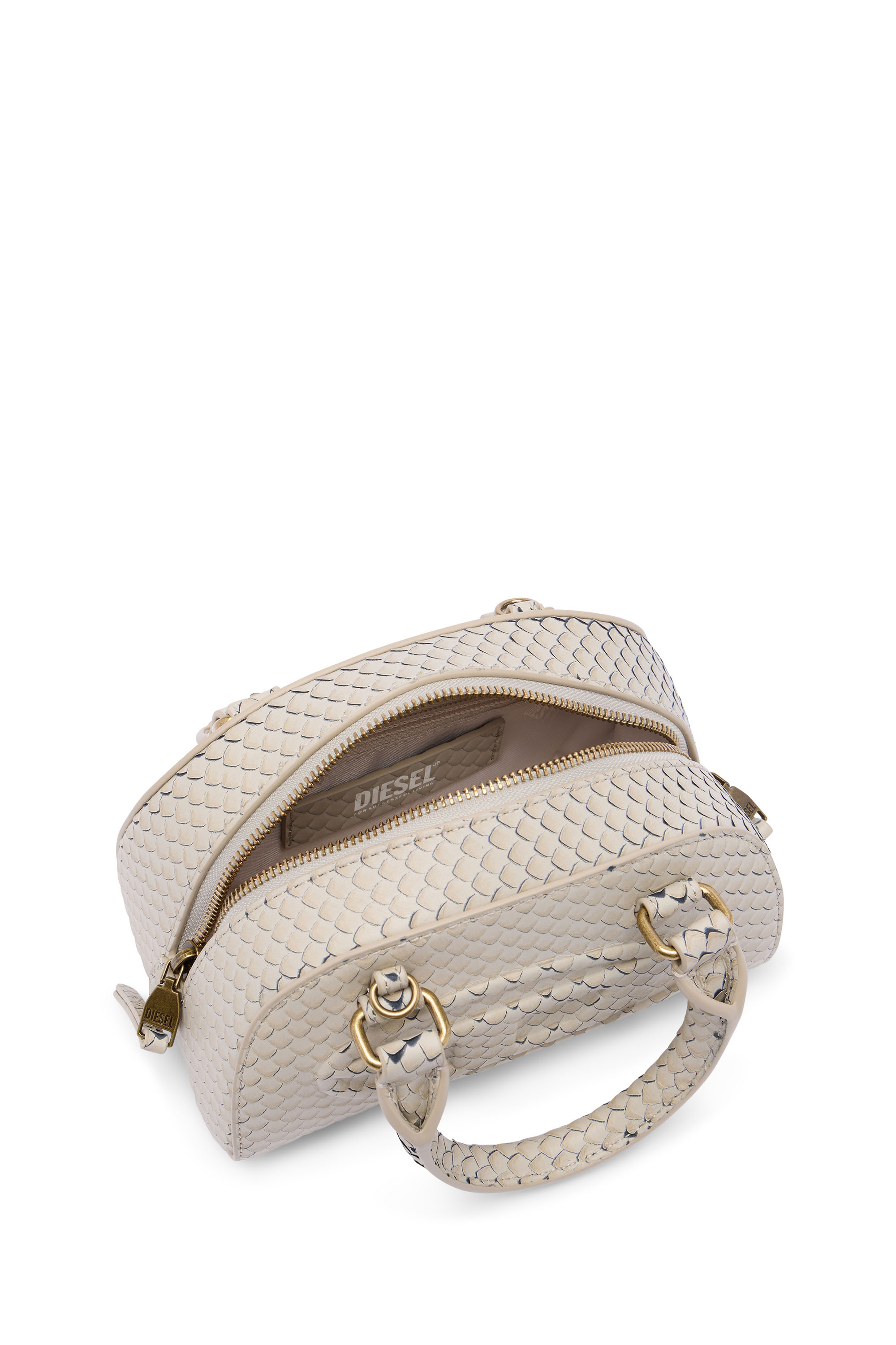 Diesel - 1DR DOME CROSSBODY, 1DR Dome-Borsa bowling mini in pelle effetto snake Donna in Beige - 3