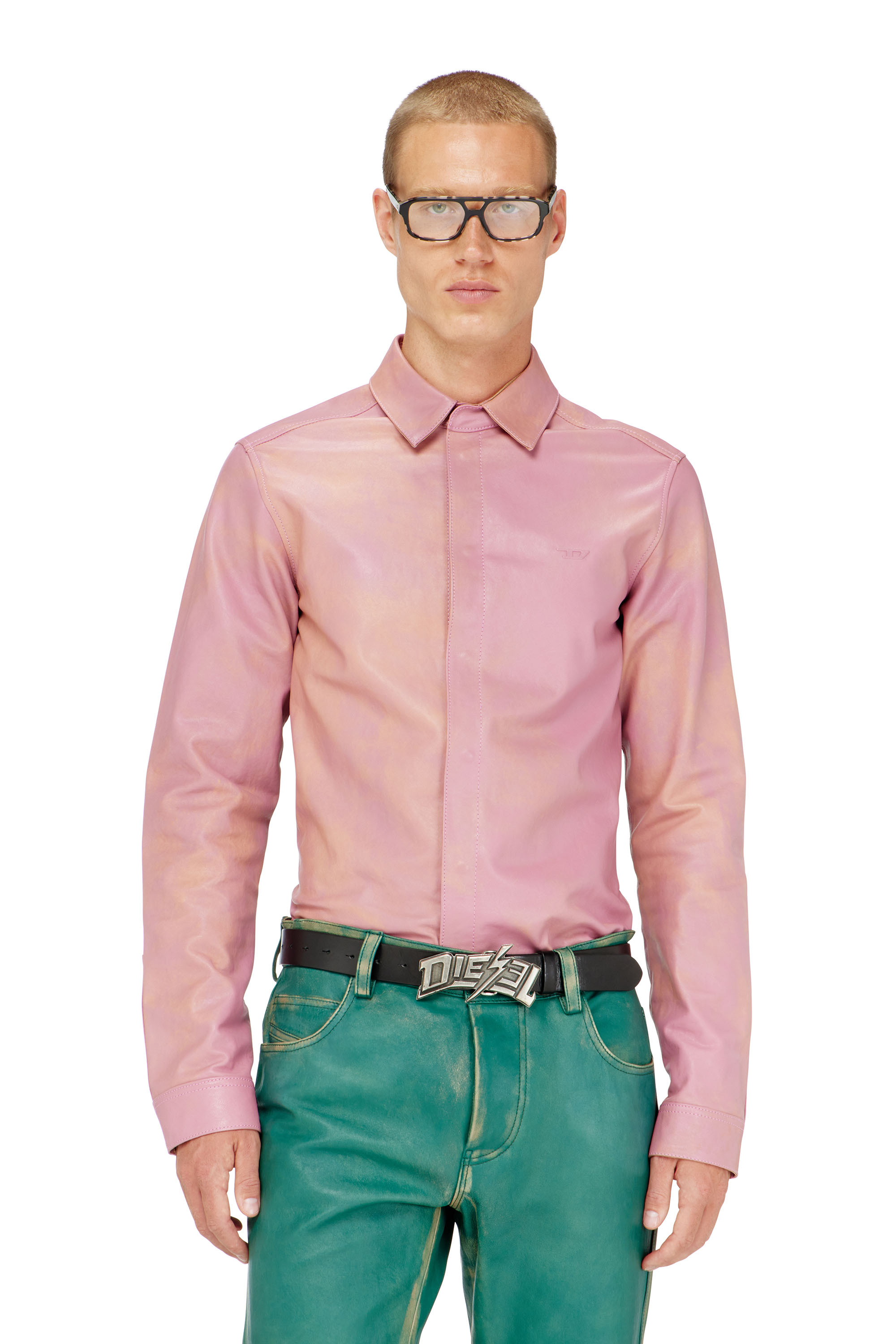 Diesel - S-CIRT, Camicia in pelle lavorata Uomo in Rosa - 1