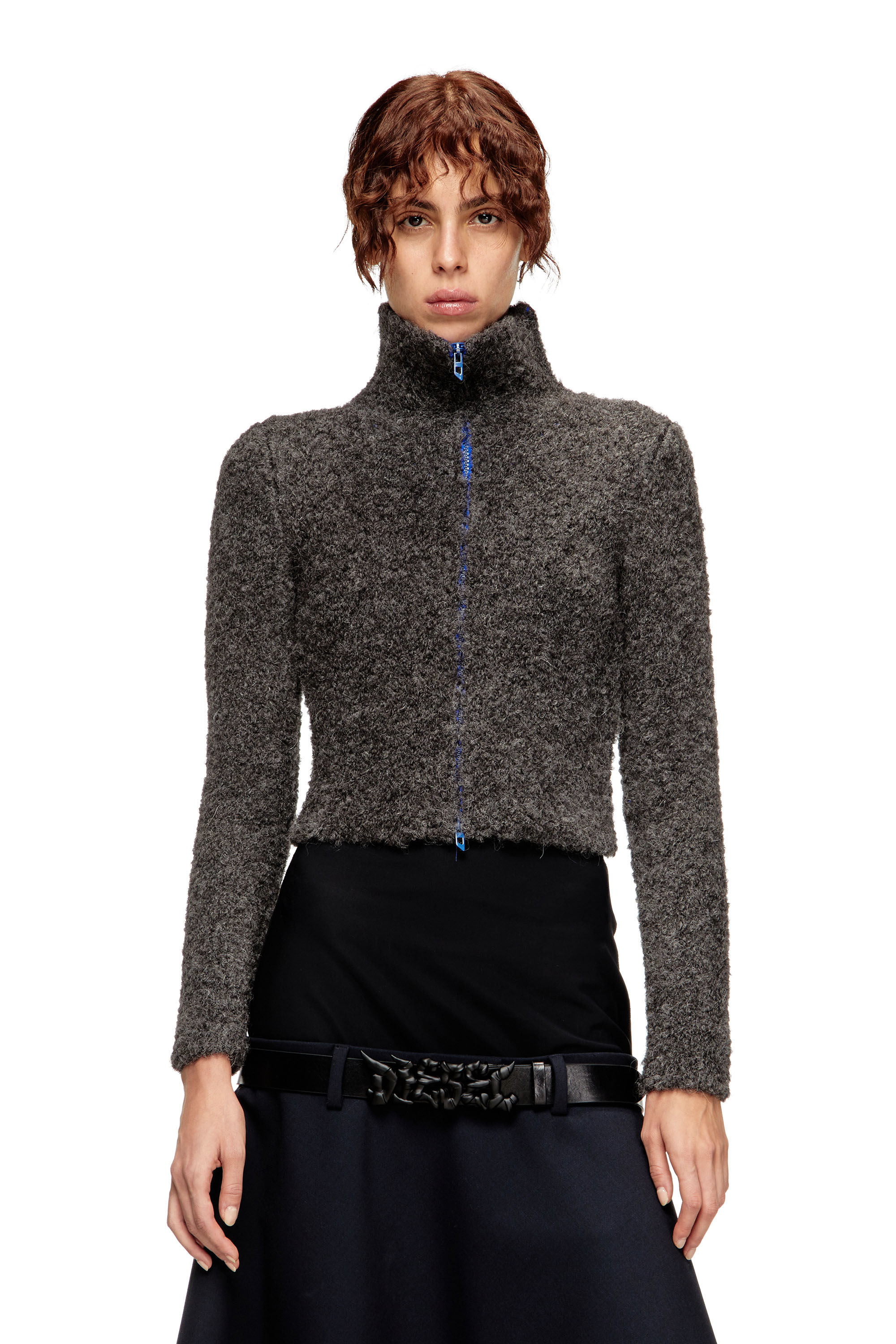 Diesel - M-ELEONERE, Cardigan con zip e interno a contrasto Donna in Grigio - 1