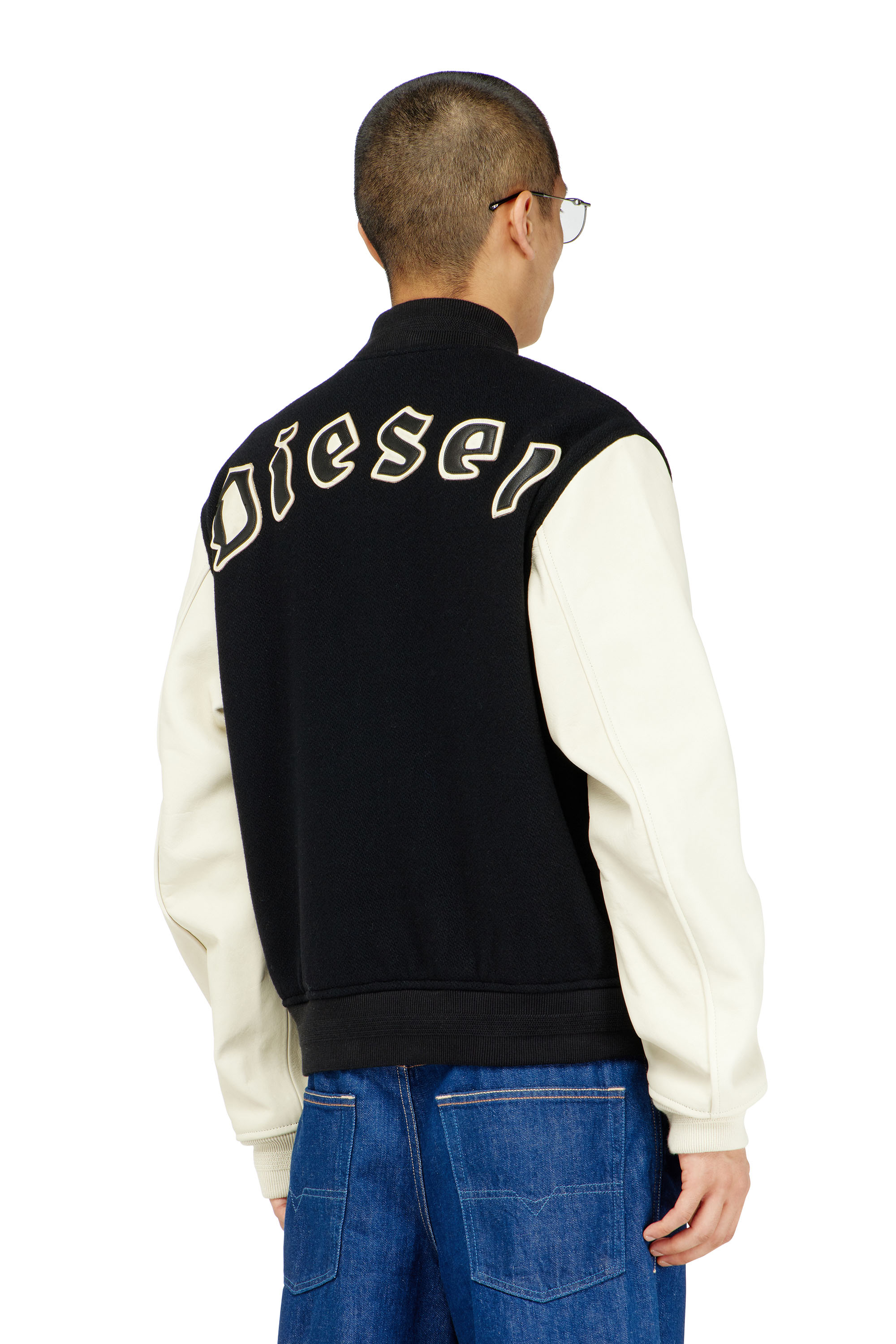 Diesel - L-ARRY-WRD, Giacca bomber in misto lana e pelle Uomo in Multicolor - 4
