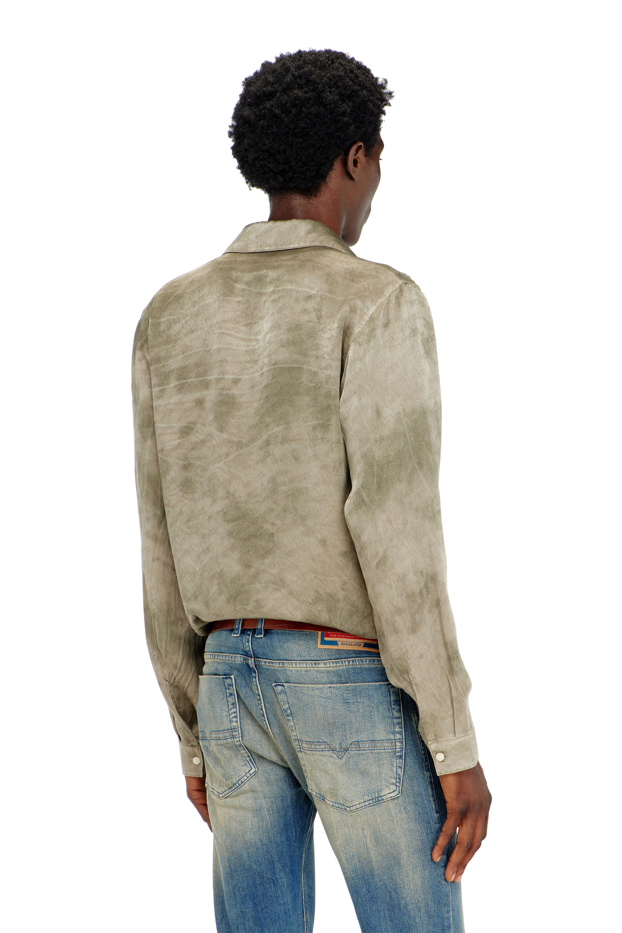 Diesel - S-KISSY-HNBW, Camicia in raso crinkle jacquard con logo Uomo in Marrone - 4