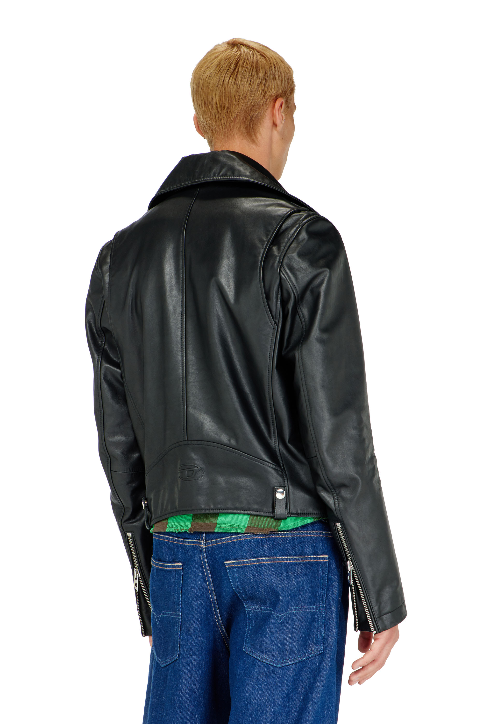 Diesel - L-EO-WRD, Giacca biker in pelle cerata Uomo in Nero - 4